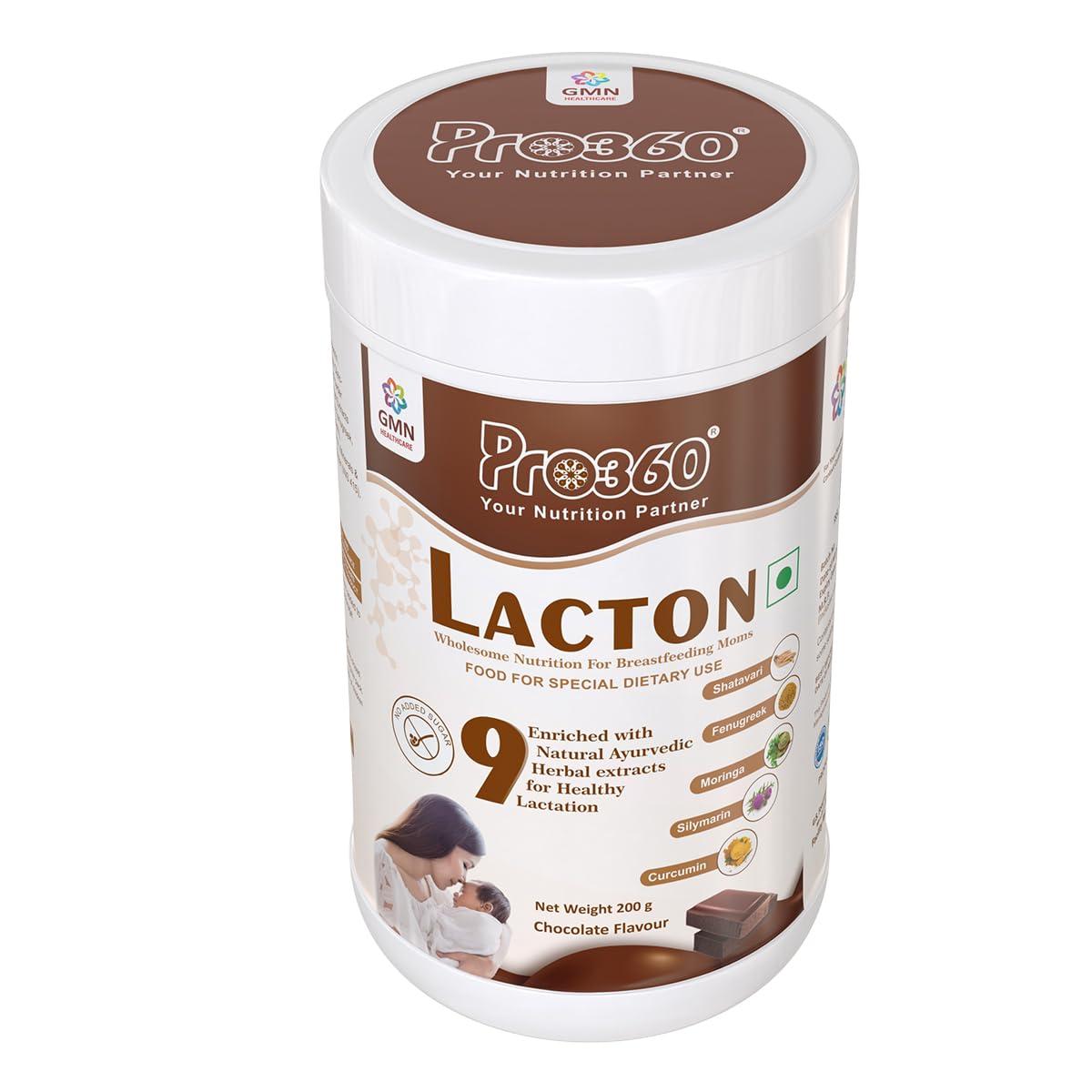 PRO360 Pro360 Lacton Protein Powder for Breastfeeding, Lactating Women - Lactation Support Supplement for Mother with Herbal Extracts - Helps to Increase Breast Milk Supply - Chocolate Flavor, 200g