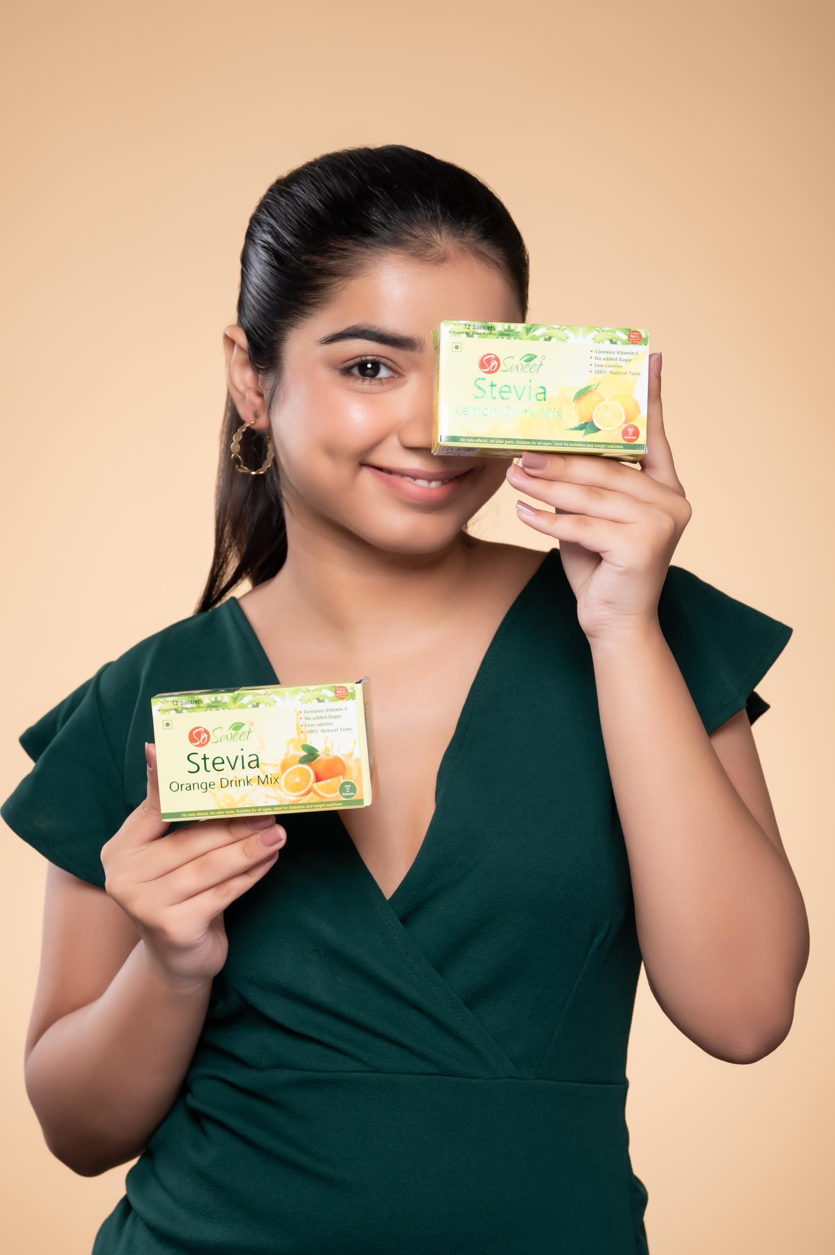 So sweet So Sweet Stevia Orange Instant Drink Mix Sugar Free | Zero Calories| Enrich with Vitamin C | 12 Sachets