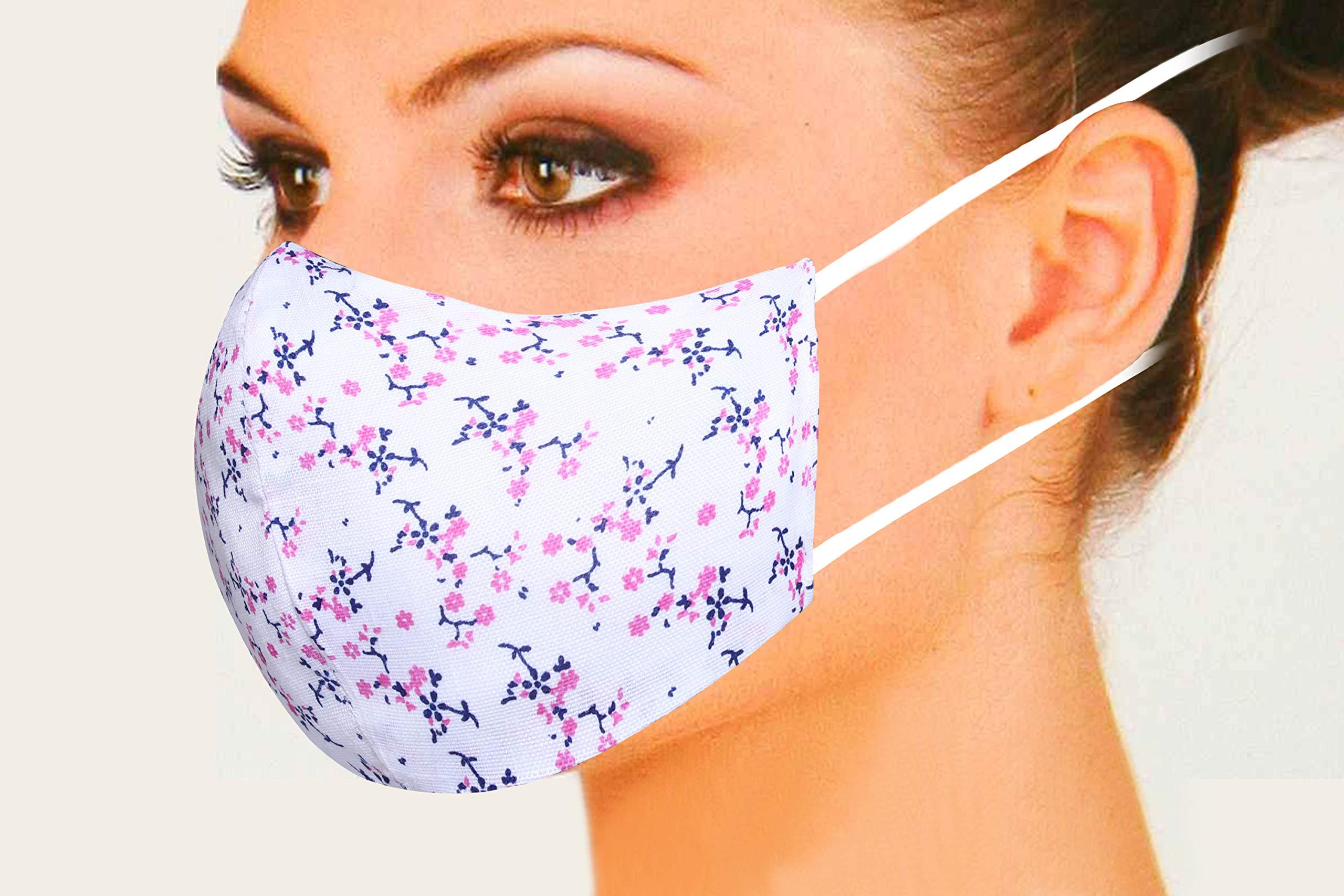 TED TECH Cotton Head loop Designer Reusable Face masks (3 layered) (FEMALE, Pack of 4)