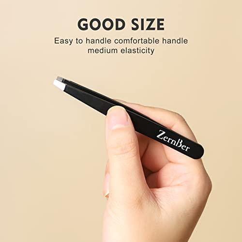 ZERNBER ZERNBER Tweezers for Women Stainless Steel Precision Tweezer Set with Leather Bag ,Eyebrow Tweezers for Facial Hair, Ingrown Hair, Splinters and More (4 Count)
