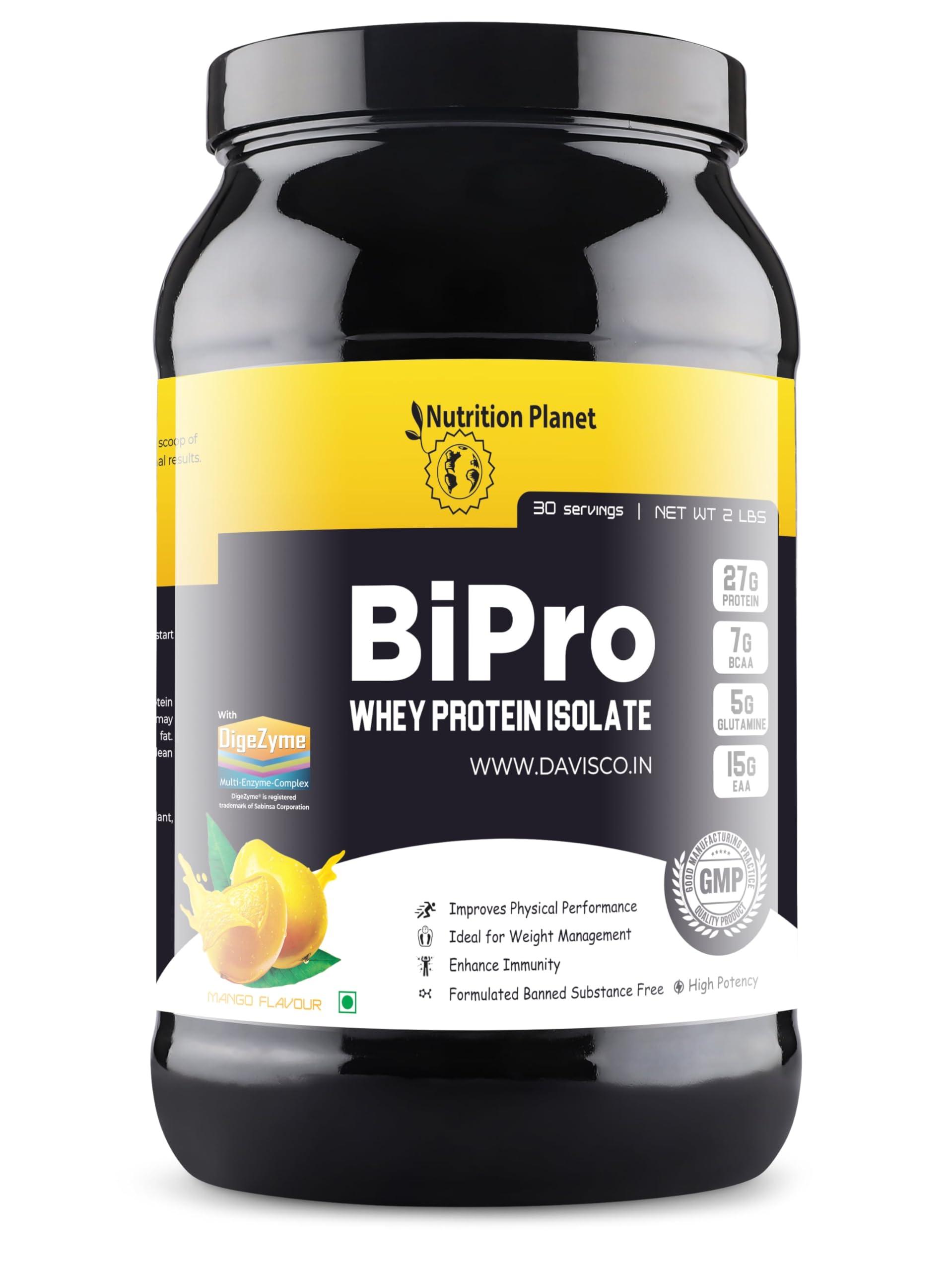 Nutrition Planet Nutrition Planet BiPro - Whey Protein Isolate (With Added DigeZyme) for Pre/Post Workout Recovery (Mango - 2lb, 30 Servings)
