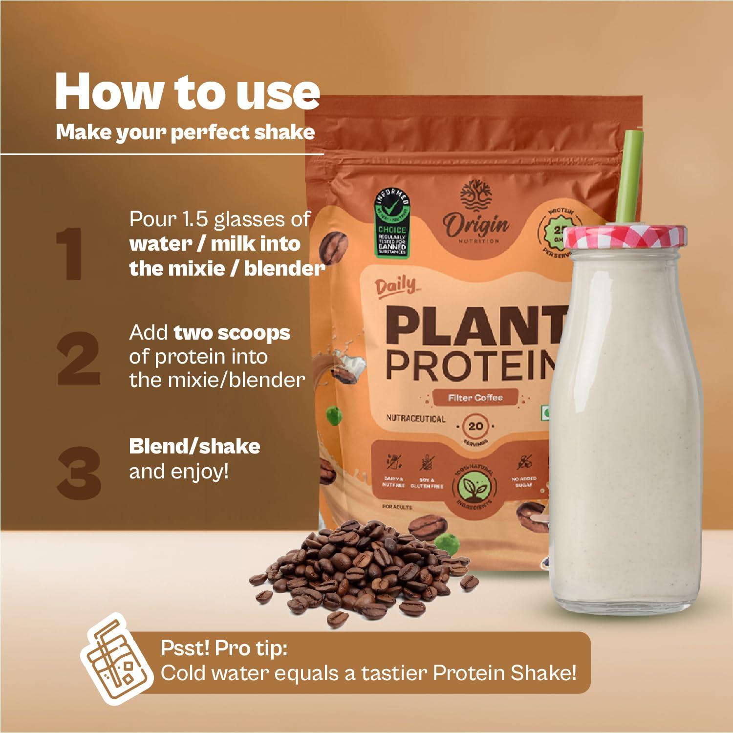 ORIGIN NUTRITION Origin Nutrition 100% Natural Vegan Protein Powder (European Pea Protein Isolate & Pumpkin Seed Protein) Easy to Digest Filter Coffee flavour with 25g Plant Based Protein,812 g