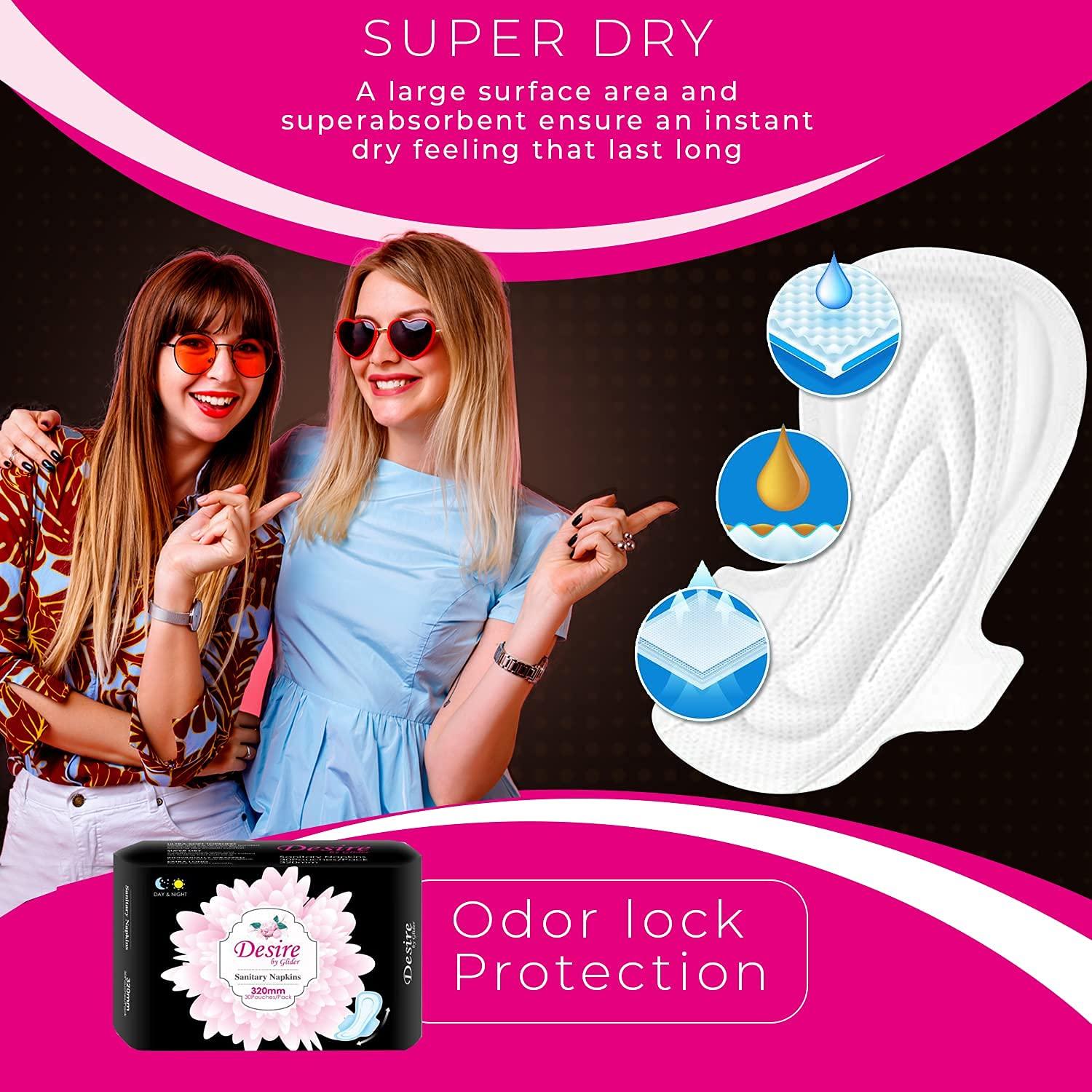 GLIDER Glider Extra Long Overnight Protection with Wings Sanitary Pads for Women, XL+ (Pack of 3 (90 Count))