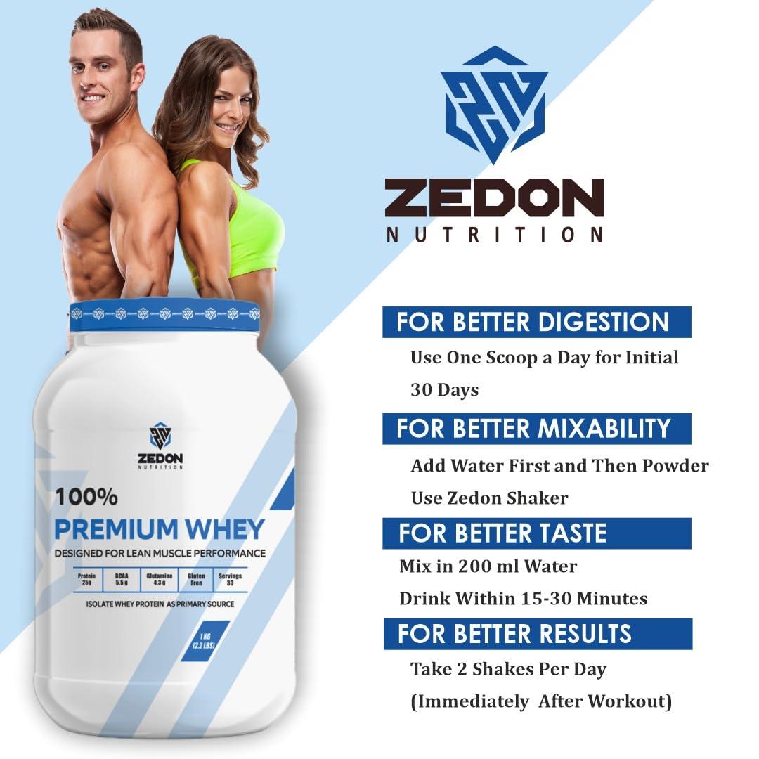 Zedon Nutrition Zedon Nutrition Premium 100% Whey Isolate Protein Source | 25g Protein, 5.5g BCAA | Lean Muscle Gain | Vegetarian, Gluten-Free Whey Protein Supplement (Cookies and Cream, 1 KG)