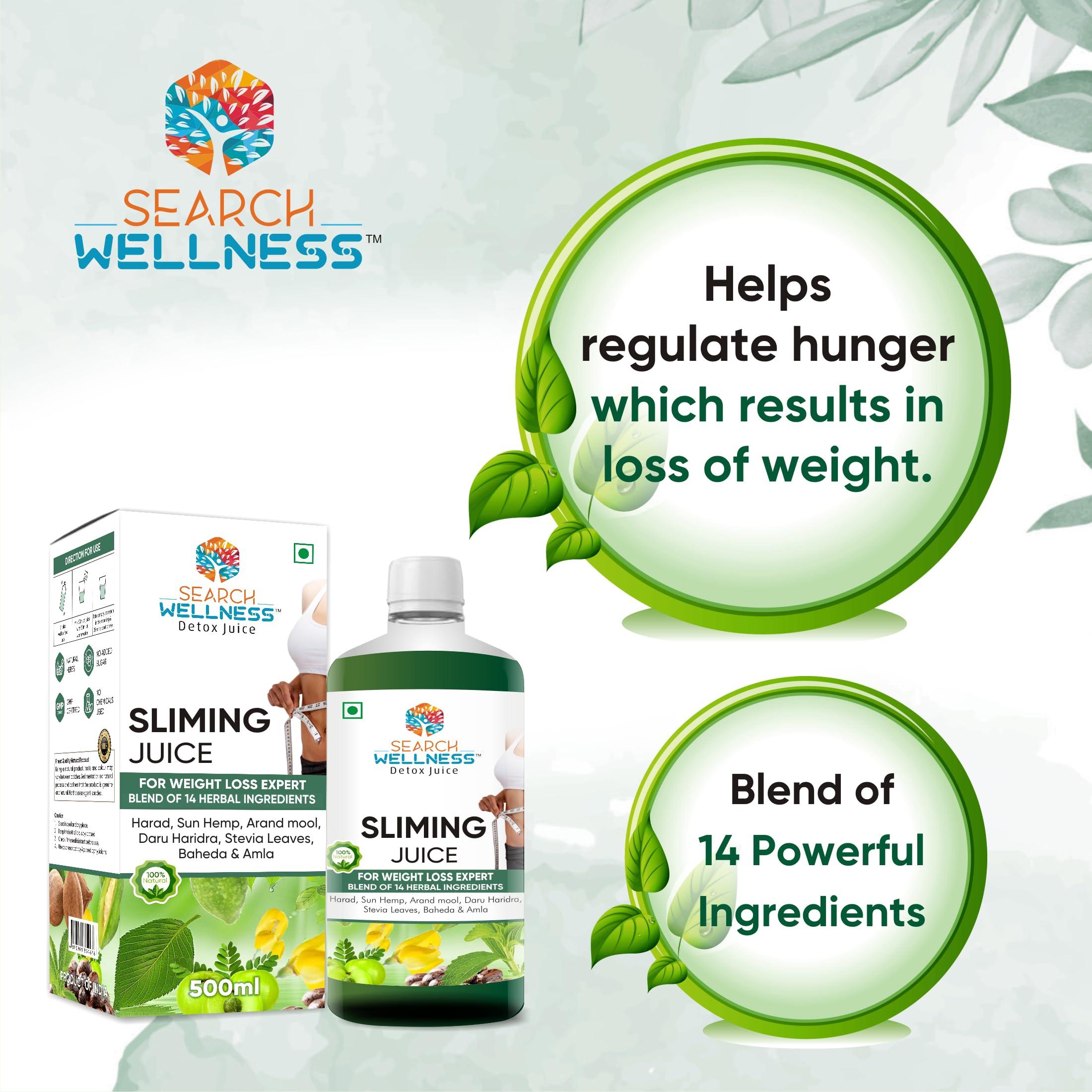 SEARCH WELLNESS SEARCH WELLNESS Slimimg Juice Healthy Juice -500 ML (Pack\'s 2) | Aid Metabolism & Digestion For Women & Men | Slim Fit Weight Cut Down Detox Amla Ayurvedic Juice | Non GMO & BPA Free | Sugar Free