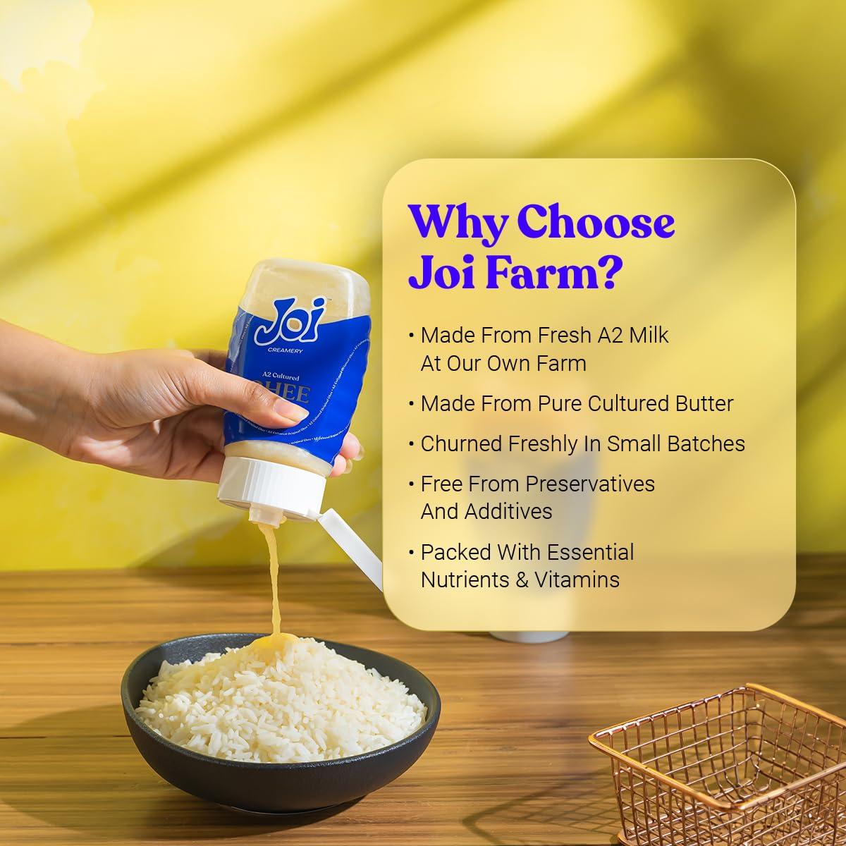 JOI JOI Farm Cultured A2 Cow Desi Ghee 200 Ml X 1 | Pure Ghee | Bilona Method | Certified, Farm-made, Healthy, Curd Churned & Non Adulterated