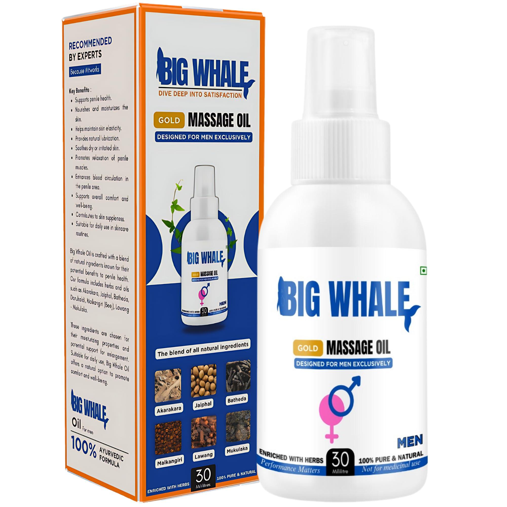 BIG WHALE Big Whale Lift Up Oil for Men - Ayurvedic Massage Oil for Strength, Vitality & Wellness - 100% Natural Ingredients, 30ml
