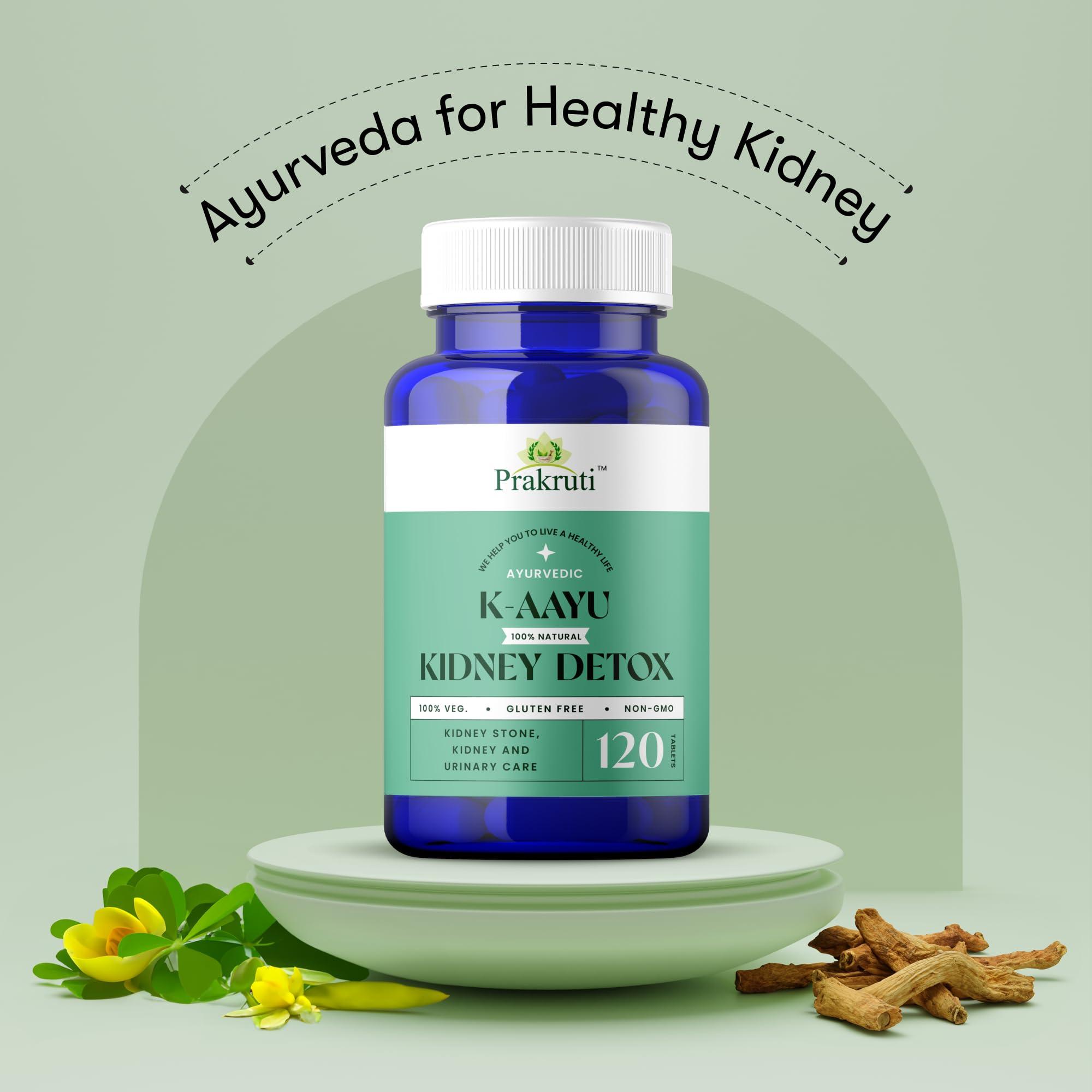 Prakruti Pure Herbs Prakruti K-Aayu Ayurvedic Tablets for Kidney(Problems) & Creatinine | Kidney Stone and Detox | Made With Punarnava, Varun and Bijora (Pack of 2X120 Tab.)