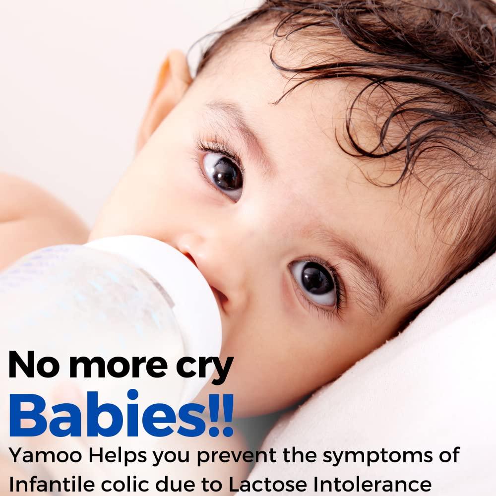 Yamoo Yamoo drops, Lactase enzyme drops, Prevent infant colic, alleviates gas, bloating, abdominal pain, dietary supplement, 600 FCC units, drops,suitable for both adults and infants,15 ml