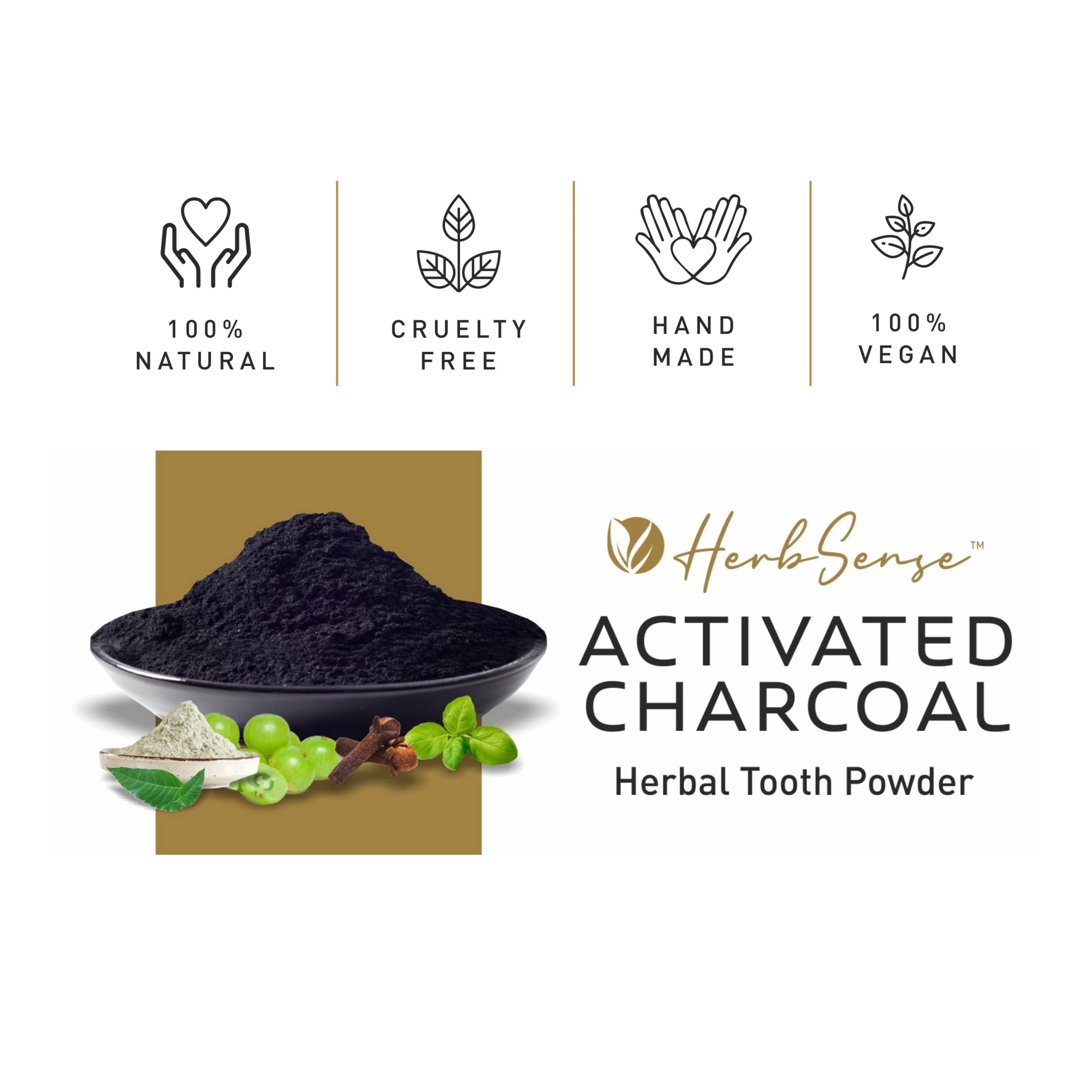 Herbsense Herbsense Plant Based Herbal Tooth Powder , For Healthy Gums & Complete Oral Care, May Help in Teeth Whitening, Enriched With Activated Charcoal & Herbs, Zero Added Preservatives & Chemicals, Zero Waste & Sustainable Products | 20gmx3 Pack of 3