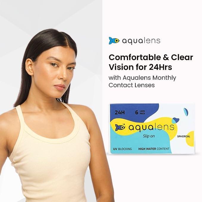 AQUALENS CONTACT LENSES Aqualens 24H Monthly Disposable Soft Contact Lenses for Extended Wear with High Water Content, Oxygen Permeability & UV Protection - (6 Lens/Box) (-3.50)