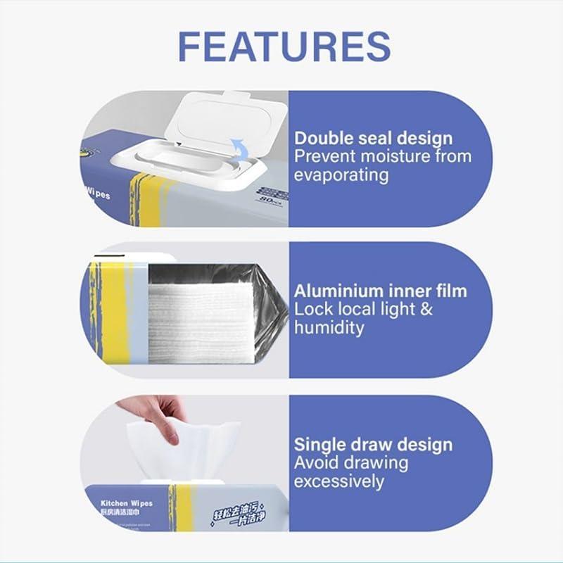 BITTZOOT BITTZOOT Disposable Kitchen Cleaning Wipes, Decontamination Wet Wipes, Reusable Kitchen Wet Wipes Oil and Grease Cleaning Floor Wipes Kitchen Wipes For Bowls, Kitchen, Tiles,Sinks (1)