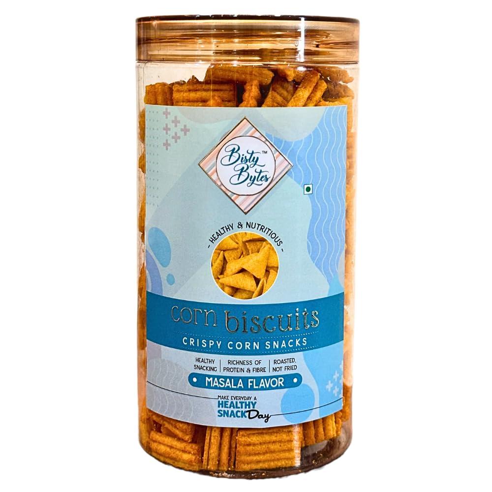 Bisty Bytes Bisty Bytes Corn Snacks || Corn Triangles + Corn Towers + Corn Biscuits || Pack of 3 || Healthy baked Snacks