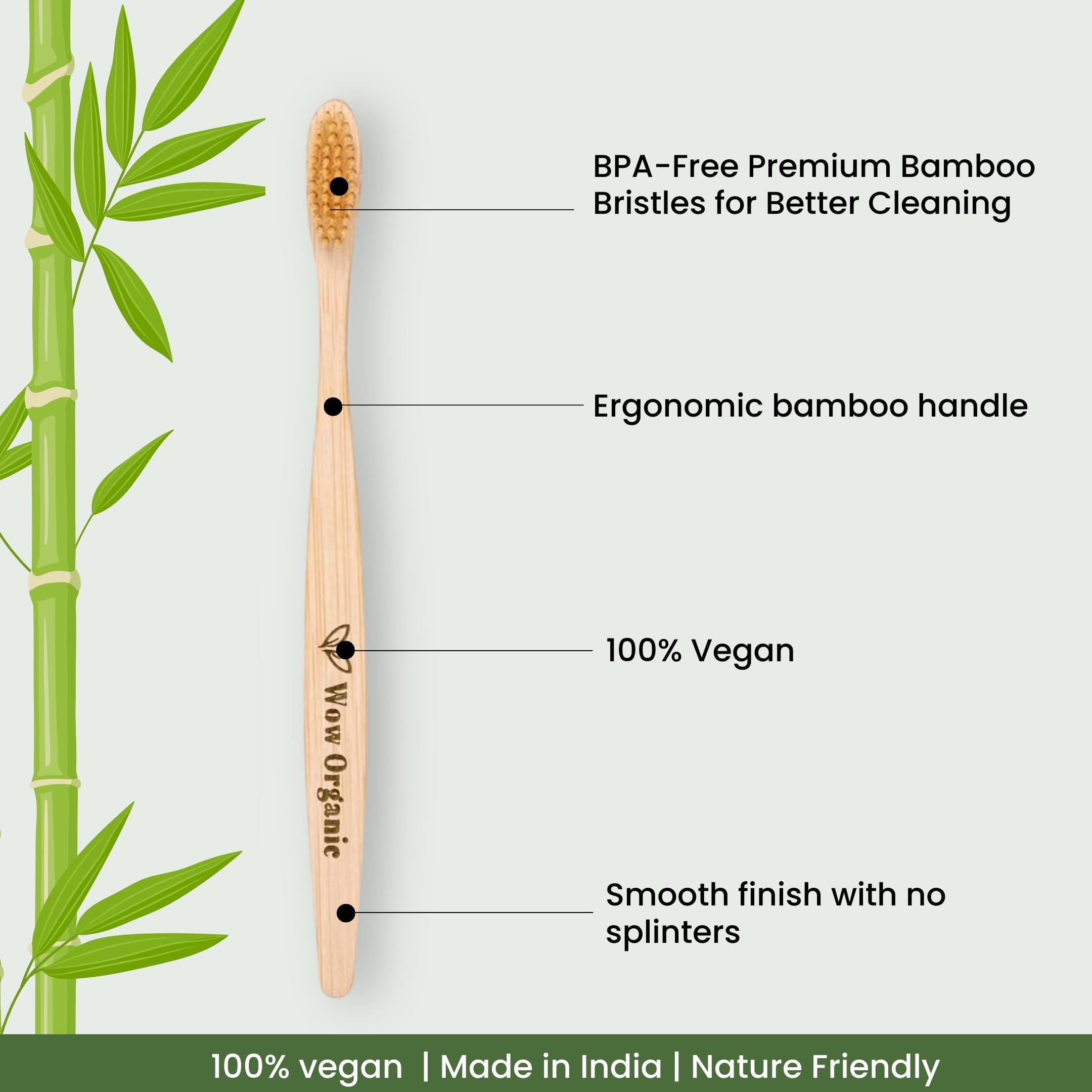 Wow Organic Wow Organic Bamboo Manual Toothbrush With Charcoal Ultra Soft Bristles|Premium Oral Care Bamboo Brush For Adults & Kids|Bpa-Free, Biodegradable|Eco-Friendly (Pack Of 2)