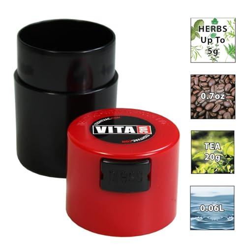 Tightpac America, Inc. Vitavac - 5g to 20 grams Airtight Multi-Use Vacuum Seal Portable Storage Container for Dry Goods, Food, and Herbs - Red Cap & Black Body