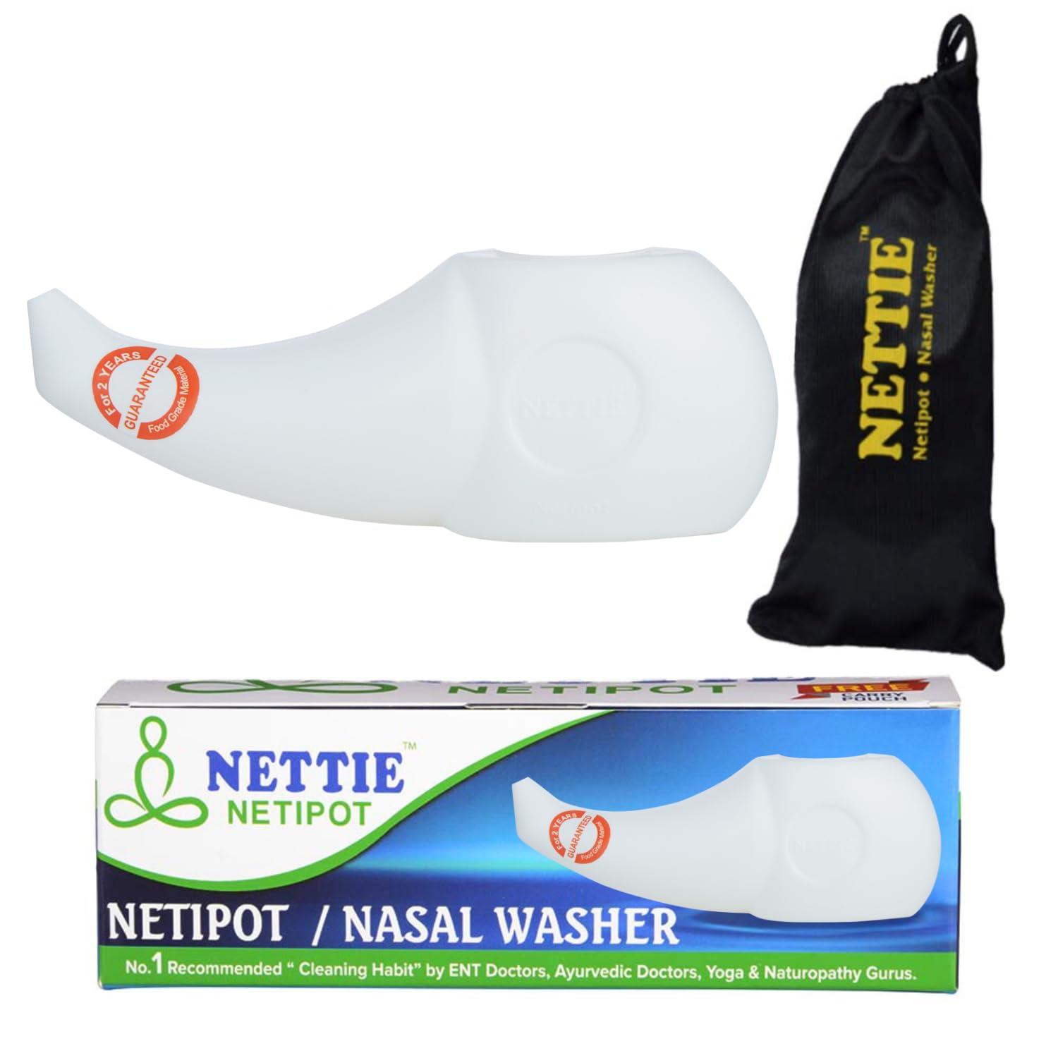 NETTIE NETTIE Neti Pot |Food grade material, 300ml capacity, BPA Free, free carry pouch, ergonomic Nasal Irrigation for Effective Relief of Sinusitis, Allergies and Cold Symptoms jalaneti pot – Pack of 1