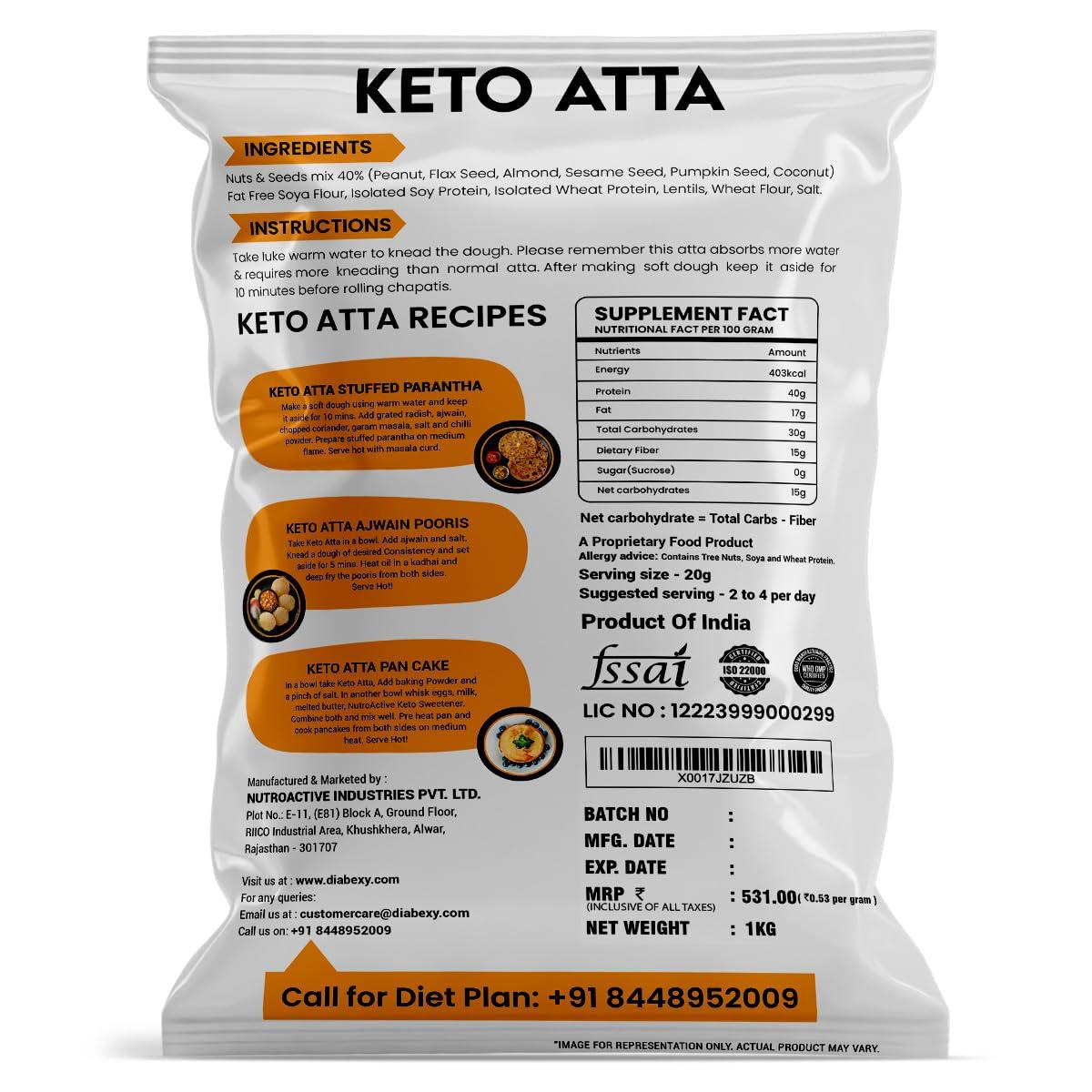 NutroActive NutroActive Keto Atta Extremely Low Carb Flour - 1kg (Pack of 3)