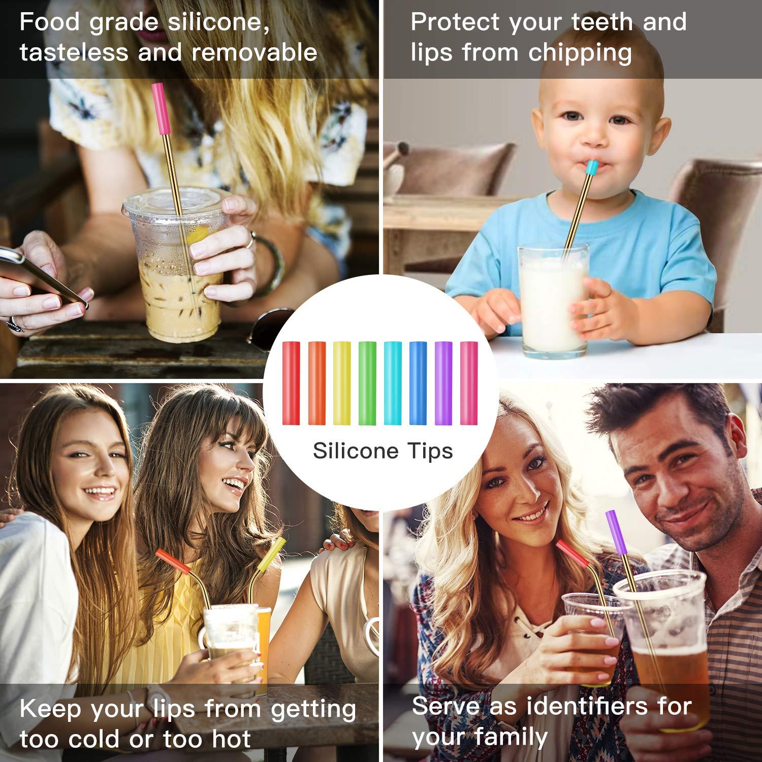 StrawExpert StrawExpert 16 Pack Gold Reusable Metal Straws with Silicone Tip & Travel Case & Cleaning Brush,Long Stainless Steel Straws Drinking Straw for 20 and 30 oz Tumbler