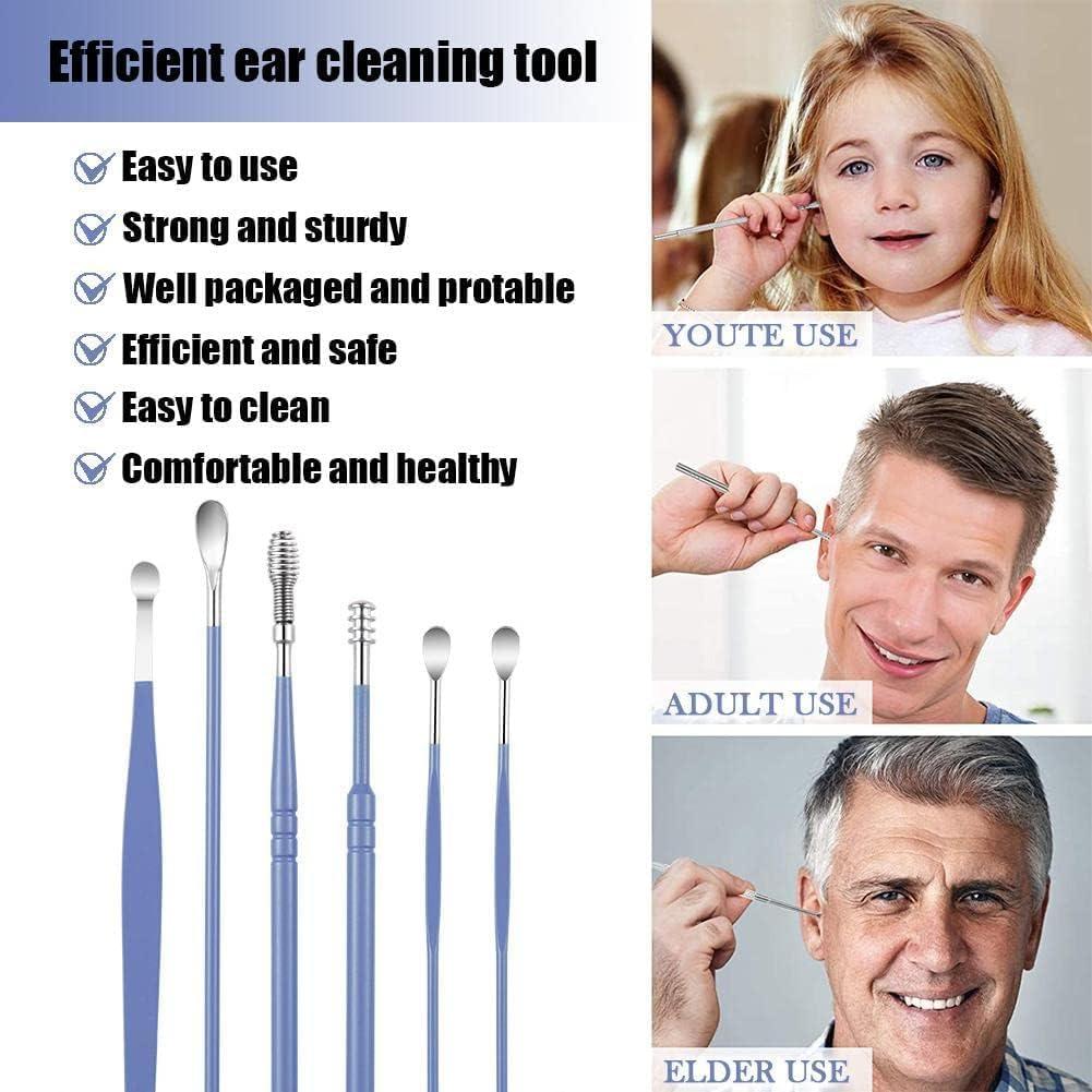 VIVUE VIVUE Ear wax cleaner tool kit set of 6 pieces Wax Removal Deeply Clean Spiral Turn Stainless Steel Cleaning Ear Care Tools with Leather Storage Box Spiral Tool Spoon Cleanser Ear Curette Cleaner (MULTI)