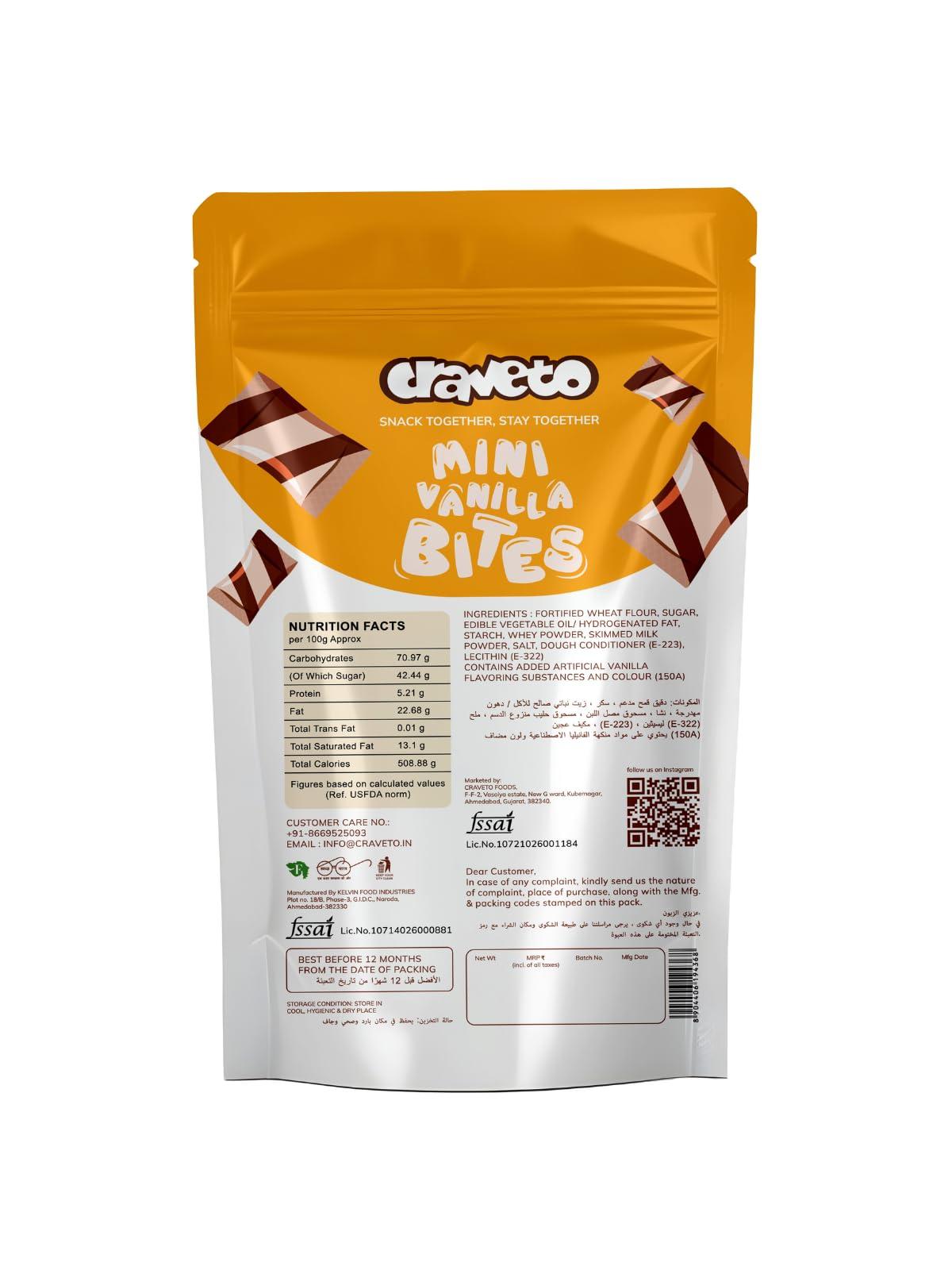Craveto Craveto Vanilla Wafer Bites | Vanilla Cream Filled Pockets| 75g