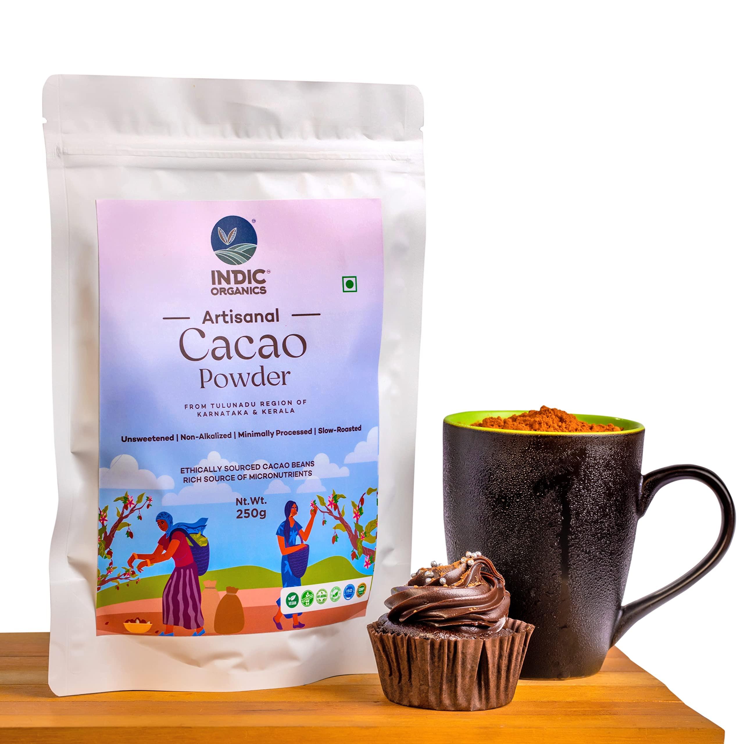 INDIC ORGANICS INDIC ORGANICS Artisanal Cacao Powder From Tulunadu Region Of Karnataka & Kerala | Non-Alkalized, Unsweetened, Slow Roasted & Minimally Processed | For Hot Chocolate & Baking(250 Grams)