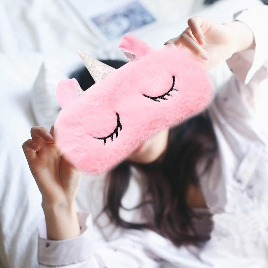 Zoylink Zoylink Sleeping Mask Cartoon Animal Horn Eye Mask Eye Shade Without Ice Pack for Travel (Pink)