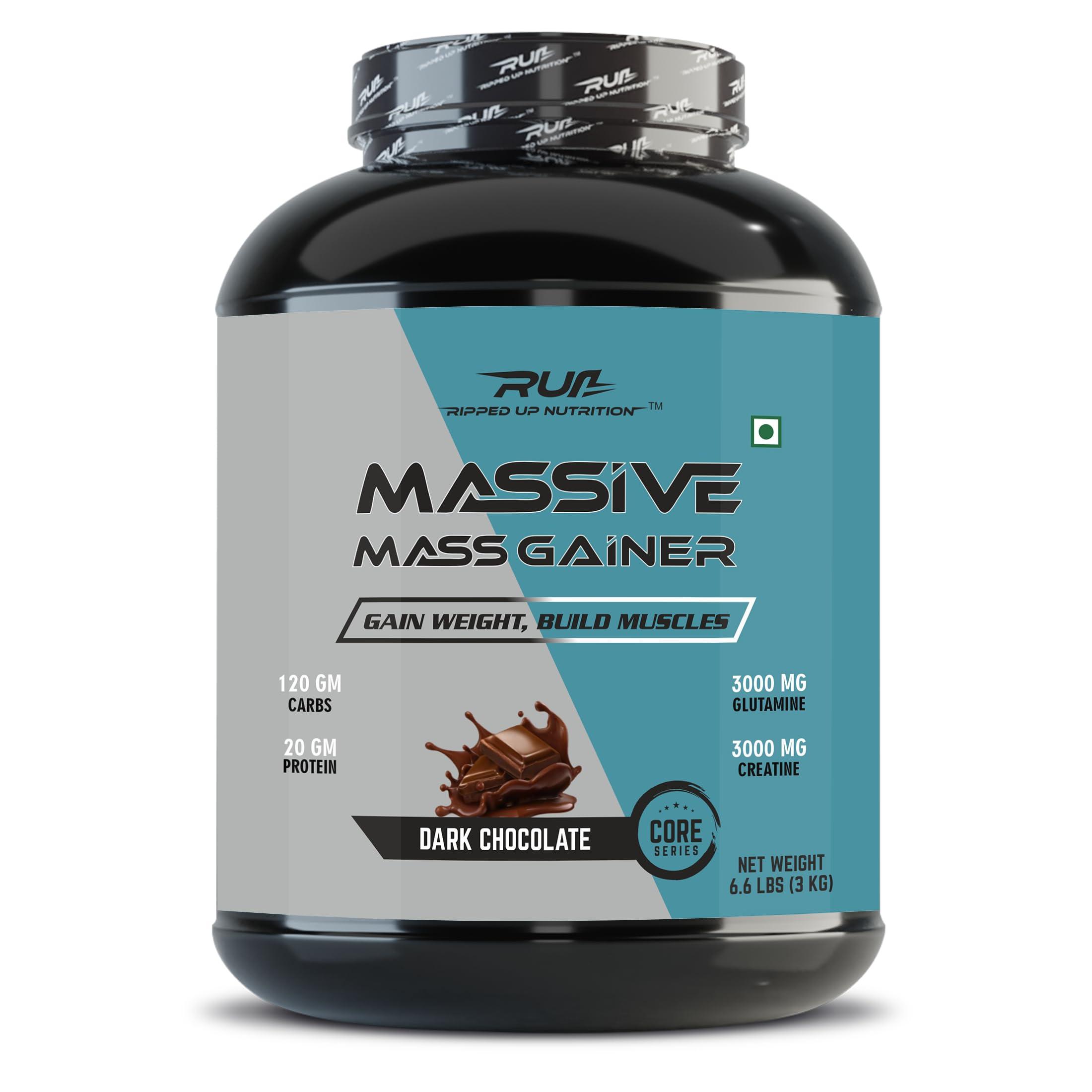 Ripped Up Nutrition Ripped Up Nutrition Massive Mass Gainer 2.72 kg- Gain More Muscle Size & Sturdy Physique with a High-Calorie Formula- Dark Chocolate Flavour