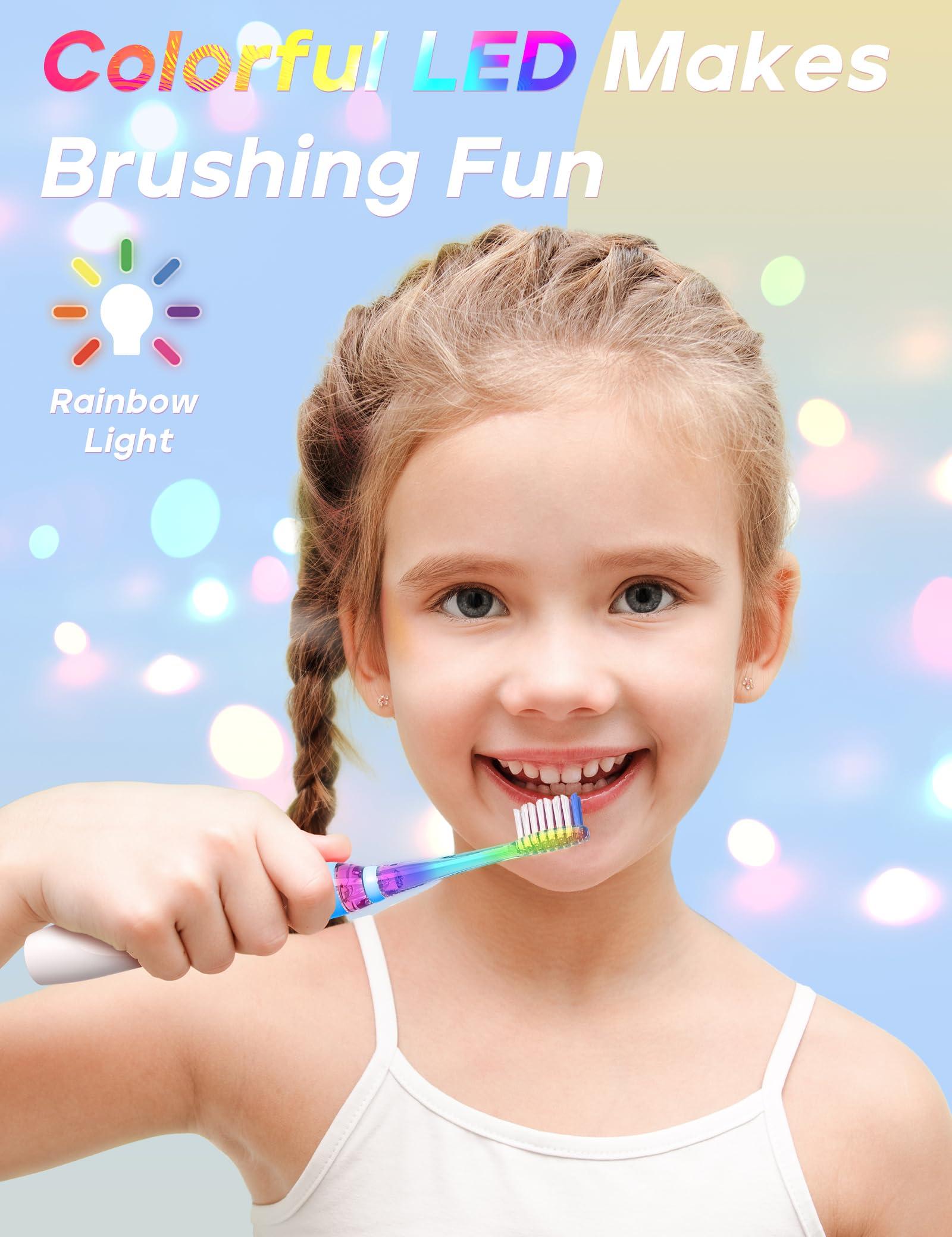 seago Seago Kids Electric Toothbrush, Sonic Battery Power Toothbrushes Toddler Electric Toothbrush with 8 Replacement Brush Heads, Rainbow LED Light for Junior Boys and Girls Ages 3+