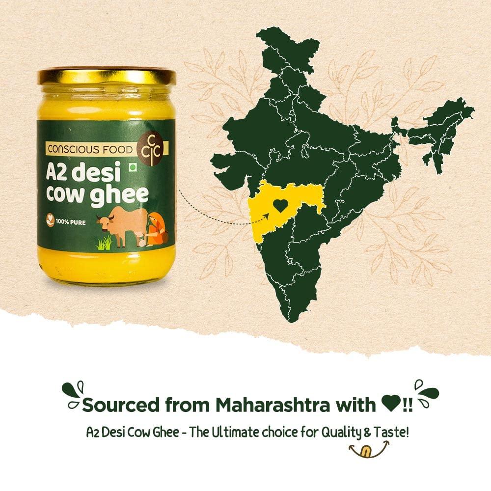 Conscious Food Conscious Food A2 Desi Ghee | 500ml | 100% Pure and Premium | Cultured Desi Cow | Natural | Grass Fed | Non - GMO | Immunity Booster | Locally Sourced | Produced in small batches