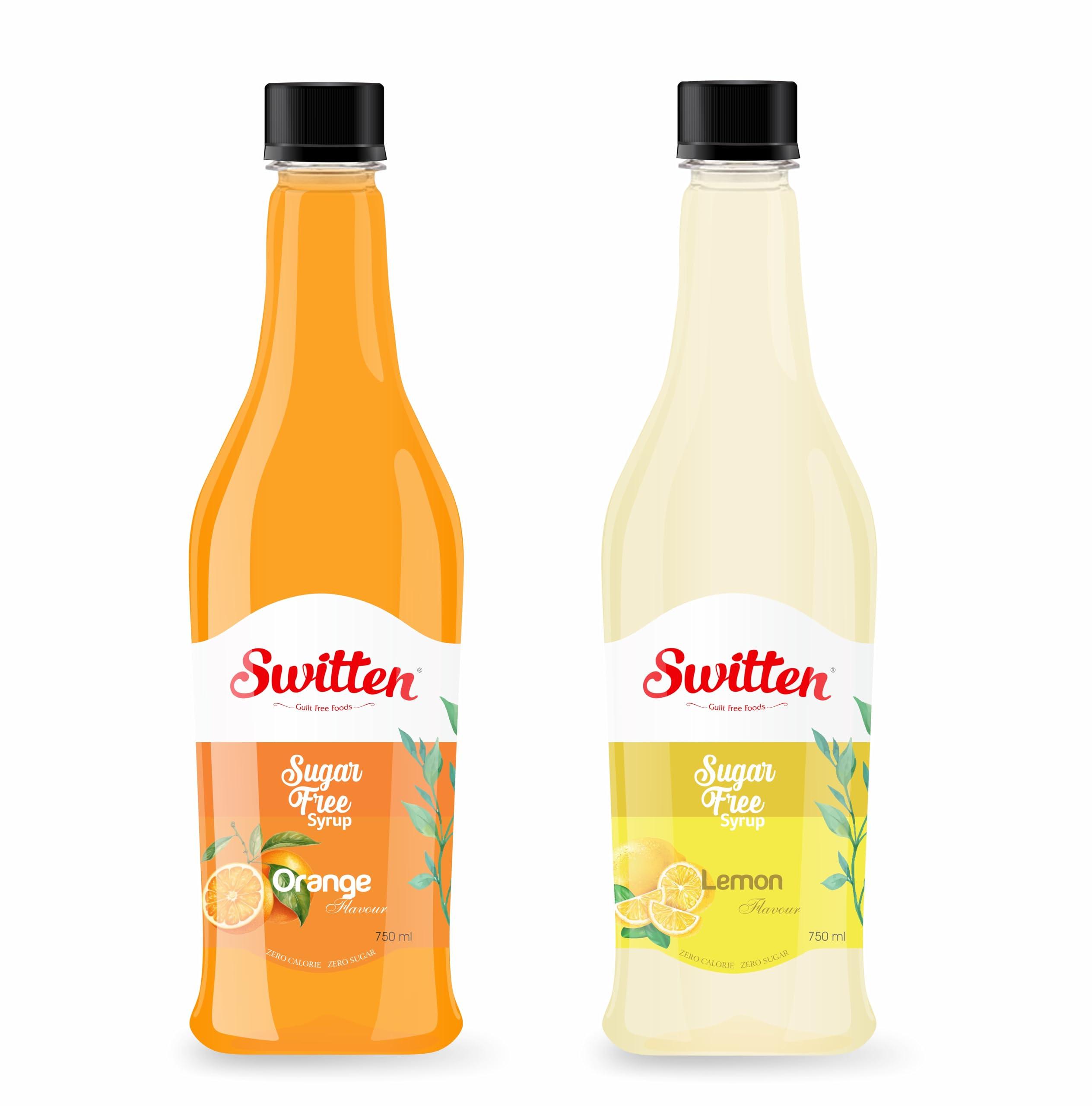 Switten Switten Sugar Free Lemon Syrup and Orange Syrup - Pack of 2(Each 750ml) I Keto Friendly I Zero Carb I Zero Calorie I Diabetic Friendly