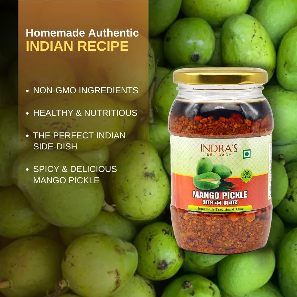 Indra\'s Delicacy Indra\'s Delicacy Mango Pickle/Aam Ka Aachar/Kairi Ka Aachar/Spicy & Tasty Pickle/Homemade Mango Pickle/Aachar/Row Mango pickles (No Artificial Preservatives, 400GM+400GM)