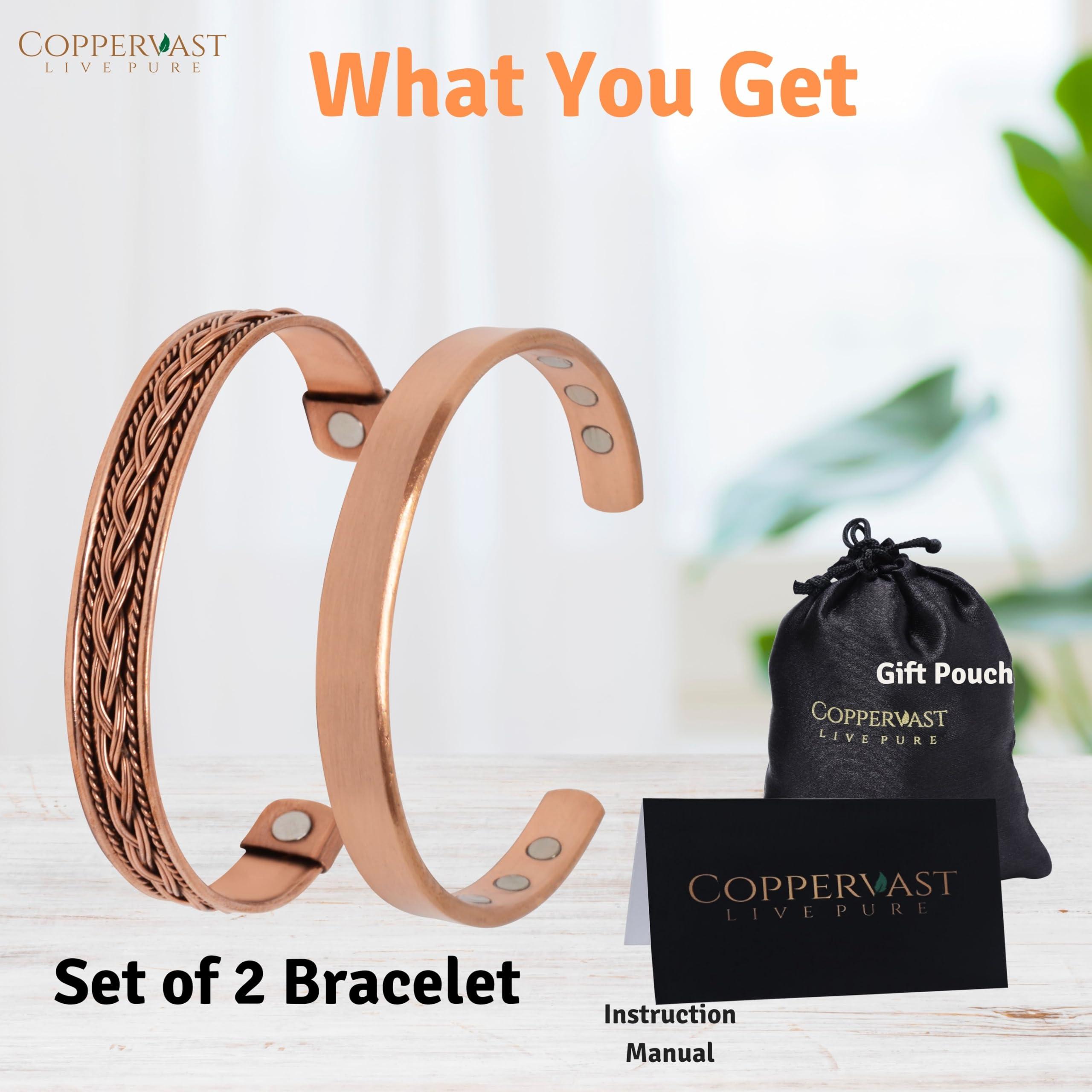 Coppervast Coppervast Bracelets For Arthritis - Therapy Magnetic Men & Women\'s With 6 Powerful Magnets Effective Natural Relief Joint Pain (Set Of 2 Plain Braided Inlay)