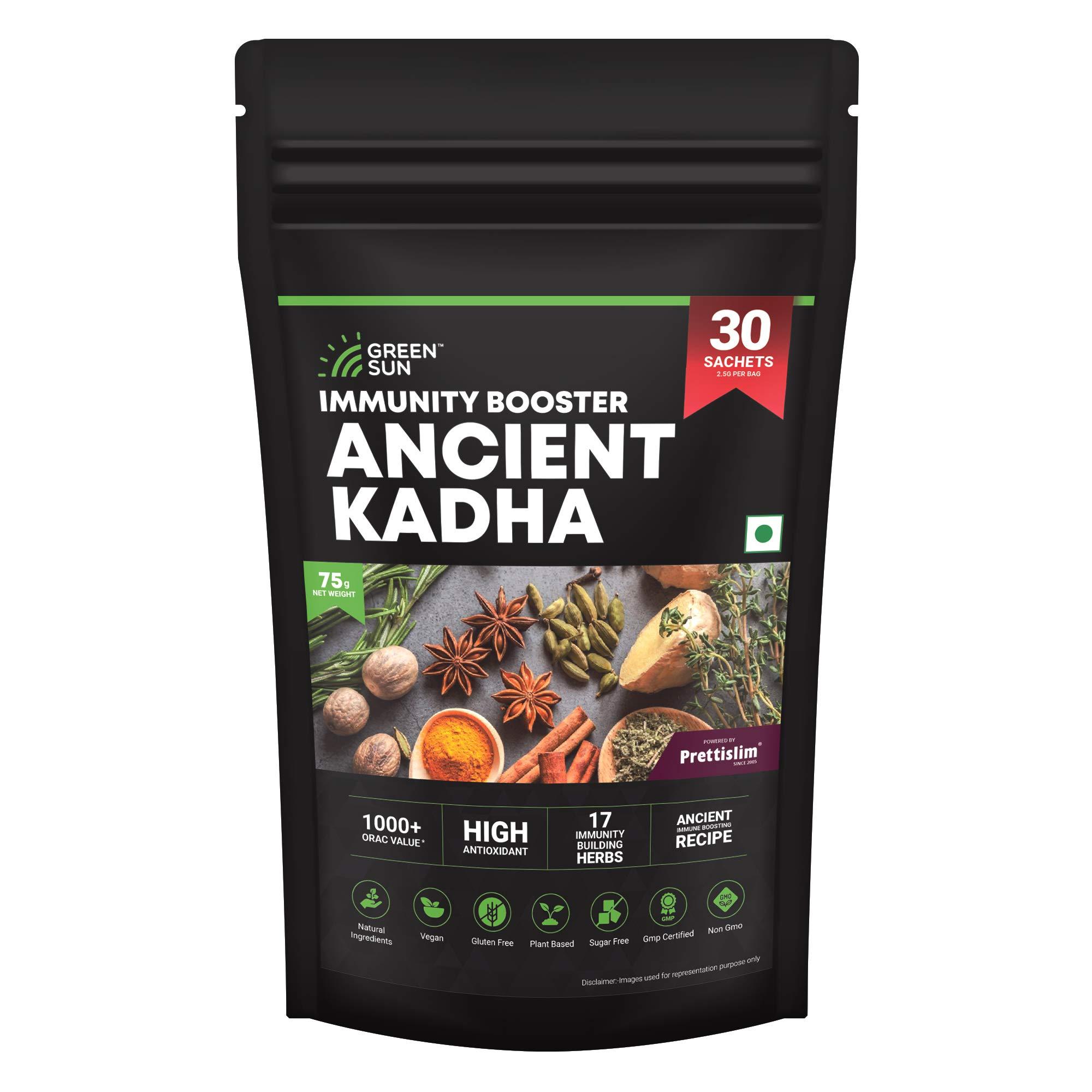 Green Sun GREEN SUN Immunity Booster Ancient KADHA | KADA | Powder | 30 Instant Mix SACHETS | Ayush Recommended Herbal Kwath| Immune Boosting Shots | +1000 ORAC Value