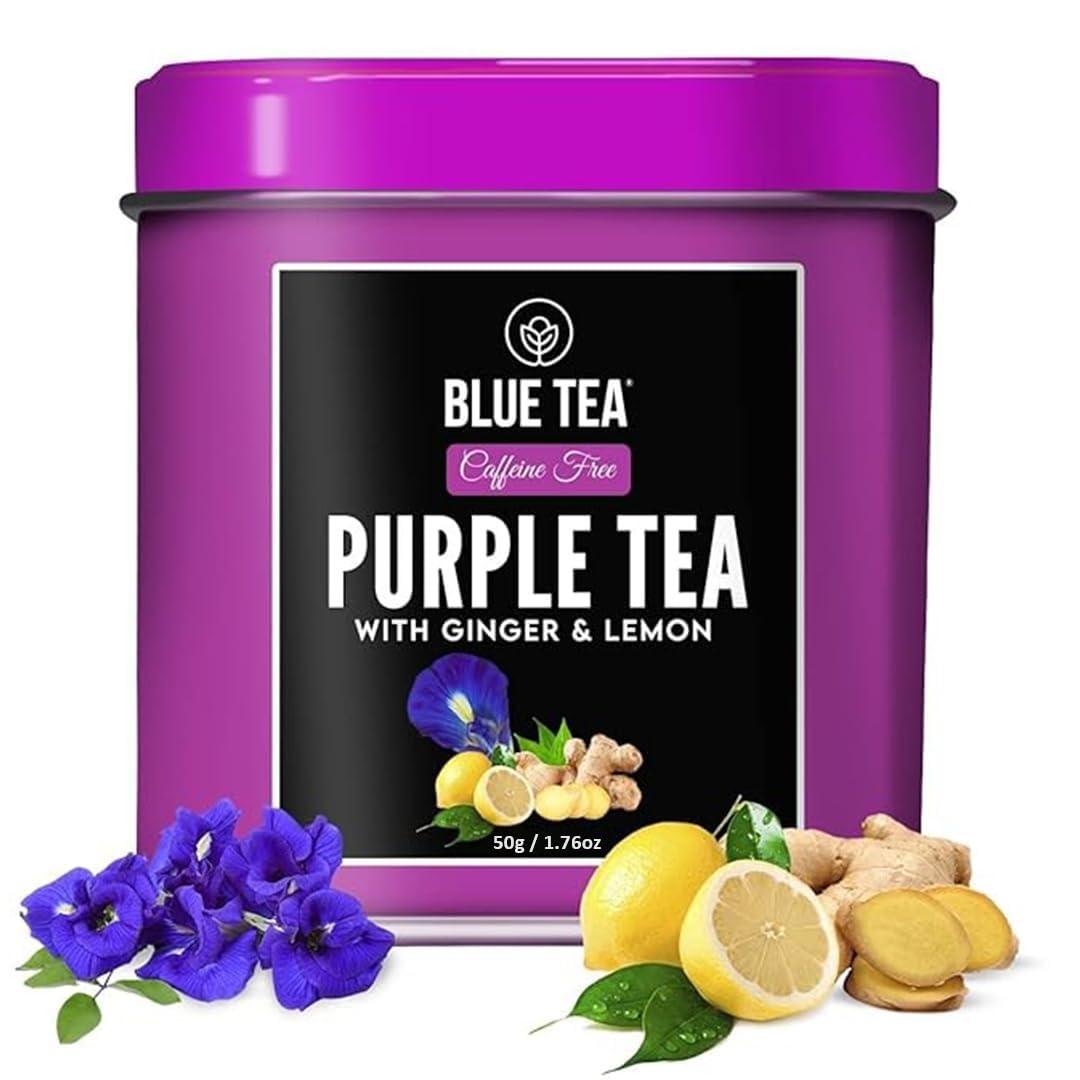 BLUE TEA BLUE TEA - Purple Tea -Loose - 50 gm (50 Cups) | GIFTING DELIGHT | Flower Based - Detox Tea - Non-Bitter - Herbal Tea - Caffeine Free - Vegan - Gluten Free - Non-GMO | Eco-Conscious Tin Packed