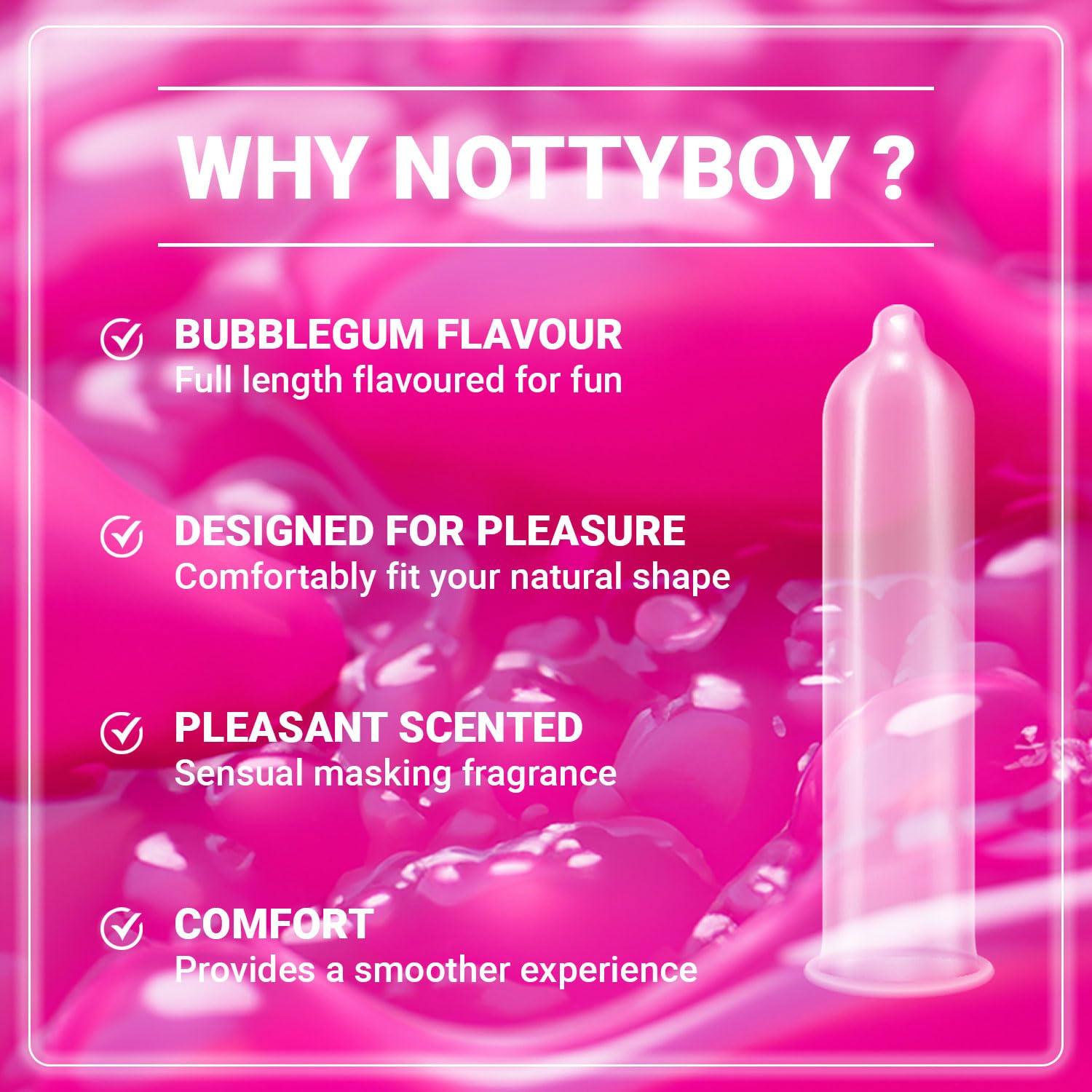 NOTTY BOY NOTTY BOY Ultra Thin Bubblegum Condom For Men | Flavoured For Oral Joy, Smells Good, Natural, Lubricated - 15 Units (Pack of 5)