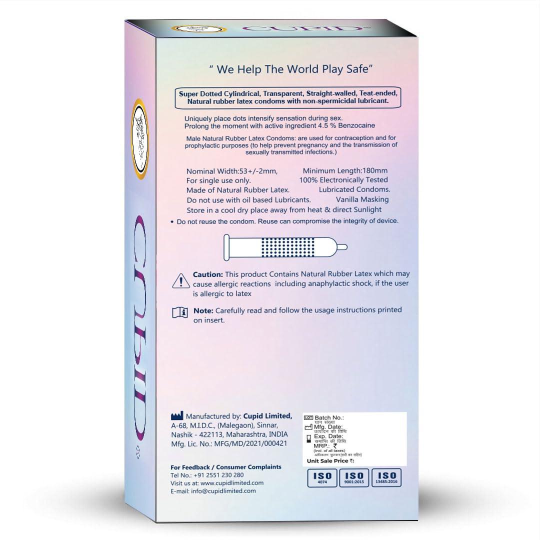 Cupid Limited Cupid Super Dotted Condoms (Pack of 3) | Lubricated & Multitextured Condoms | For Her Enhanced Pleasure | Pack of 3, 12 Pcs Each