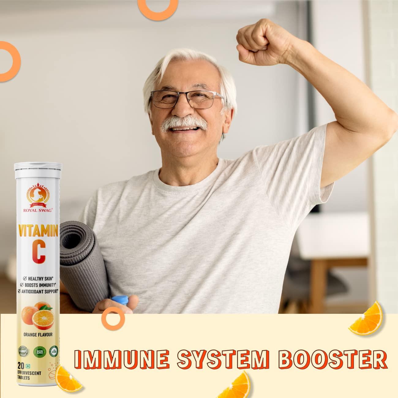 ROYAL SWAG ROYAL SWAG Vitamin C 20 Effervescent Tablets - Immune System Support - Fast Dissolving Tablets for Easy Absorption - Natural Orange Flavor