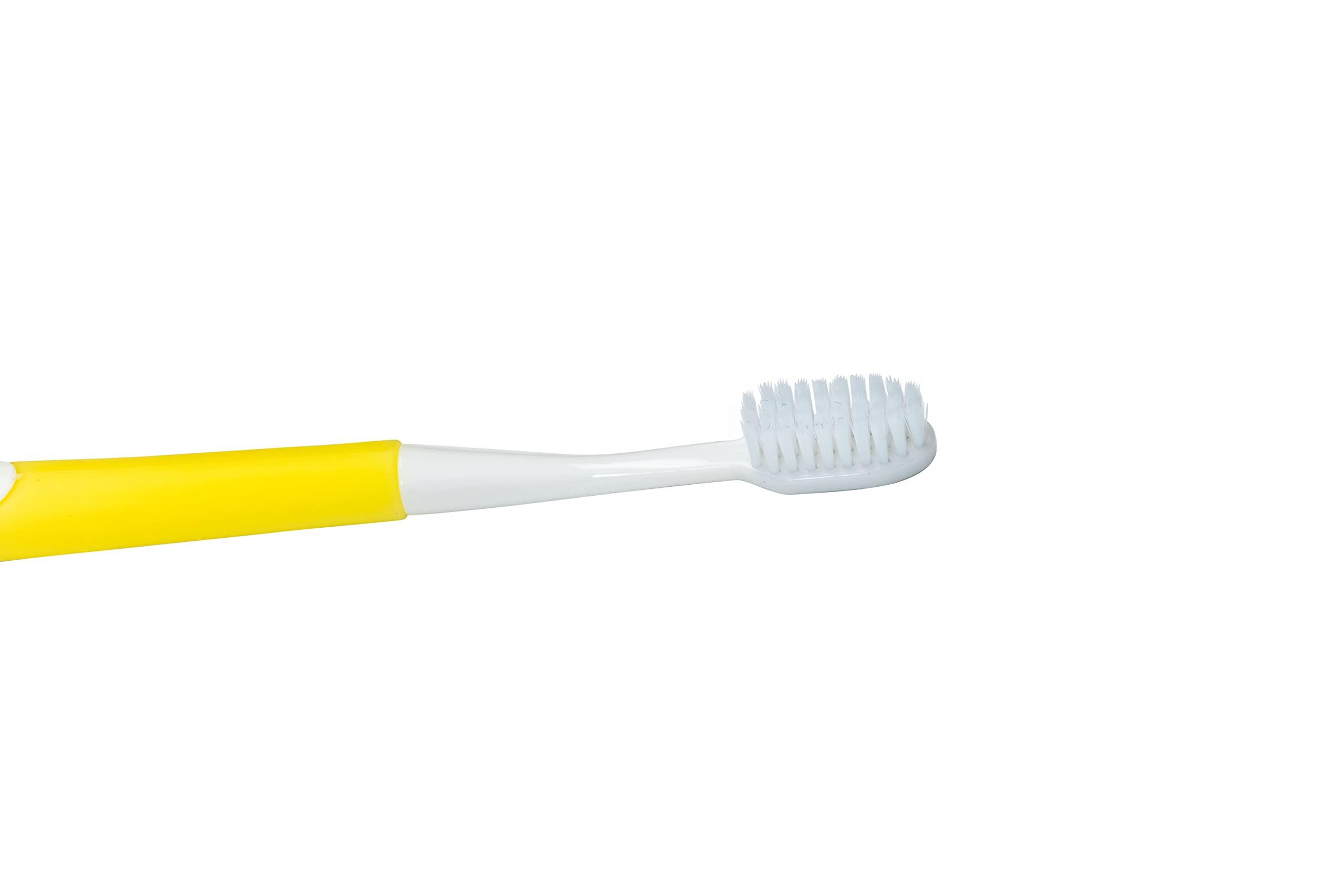 Adore Adore New Dino Brush Toddler Manual Toothbrush Comfortable To Use Deep Cleaning Dense Bristle Animal Design Funny Children Toothbrush For Home (Yellow), Pack of 2