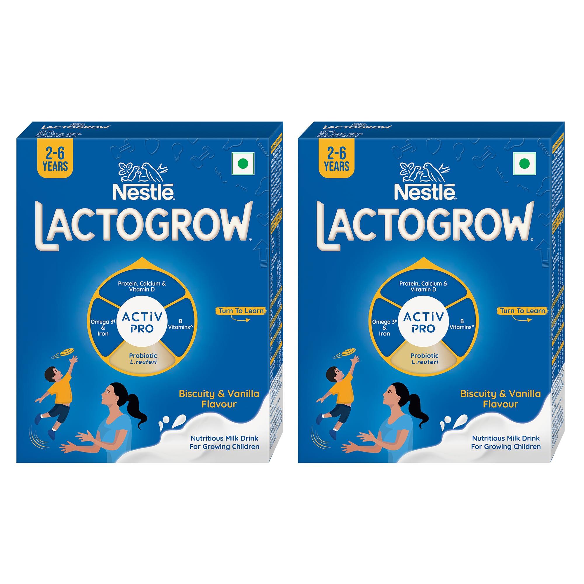 Nestle LACTOGROW Nestle LACTOGROW Nutritious Milk Drink Powder | Biscuity Vanilla Flavour (2-6 Years), (Pack Of 2), 800g, Bag-In-Box Pack
