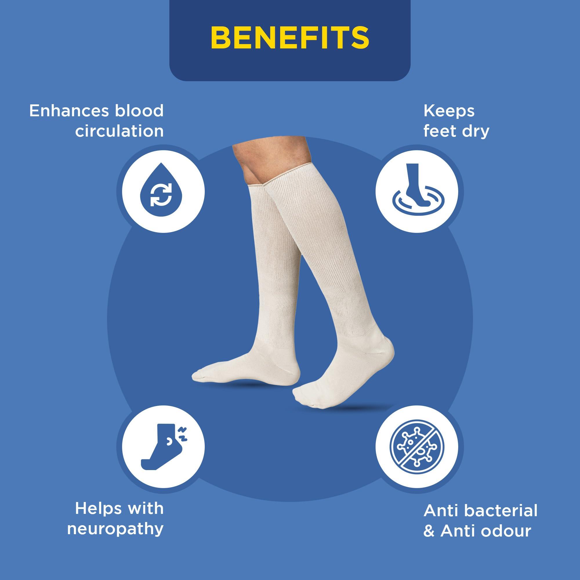 Syounaa Syounaa Socks for Diabetes & Neuropathy Knee Length for Men & Women | Reduces Cramps, Swelling, Burning sensation & Pain relief | Superior Infrared Celliant Technology | Beige, 1 pair
