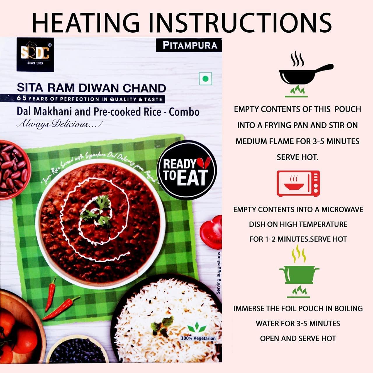 Sita Ram Diwan Chand Sita Ram Diwan Chand Ready to Eat Dal Makhani and Rice 300 Gram each | No Preservatives | No Artificial Flavors | 100% Natural Ingredients & Vegetarian | Tasty Snacks - Pack of 4