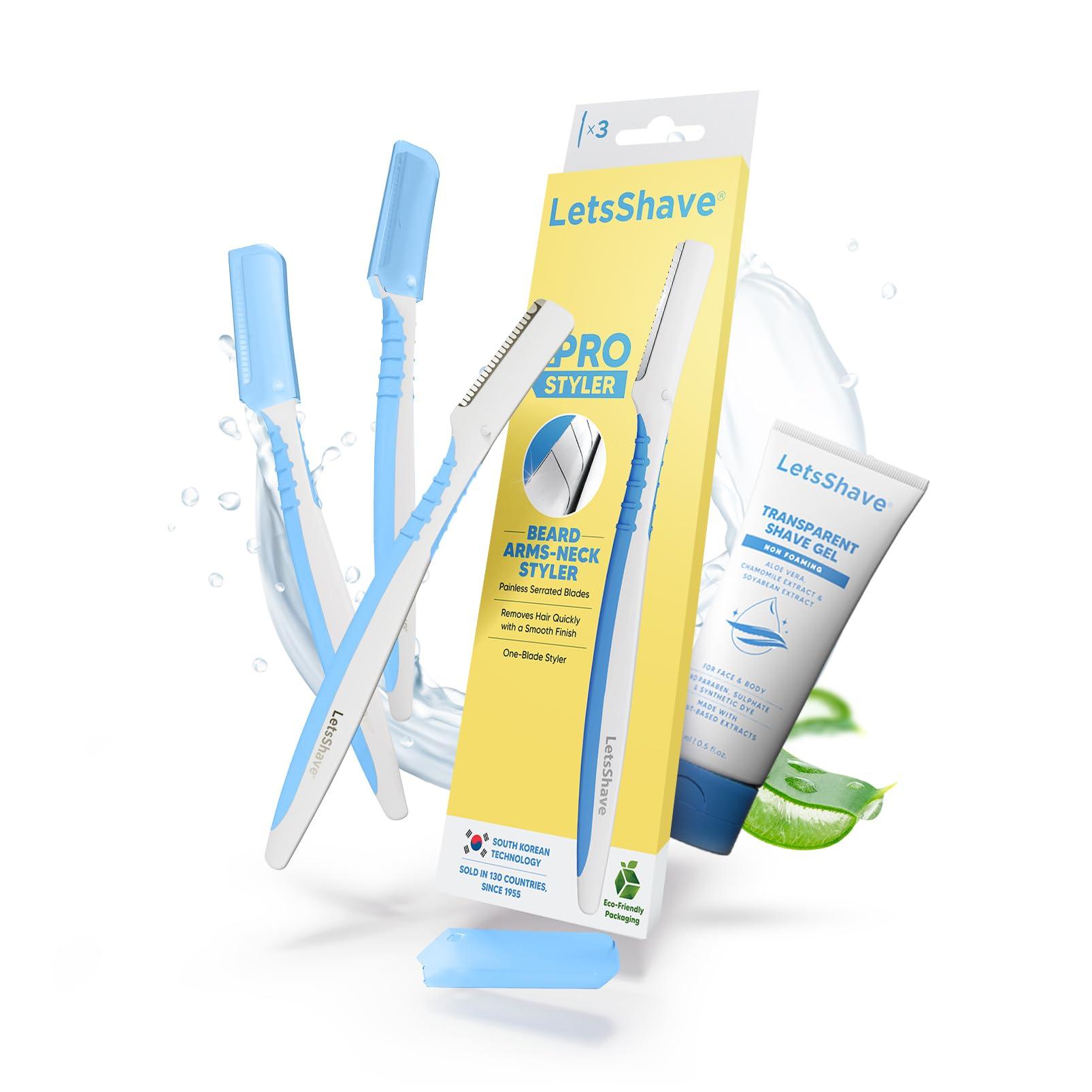 LetsShave LetsShave Pro Styler for Men Beard, Reusable, Pack of 3, +1 Transparent Shave Gel 15ml, Beard Shaper, Multi Grooming, Face Razor for Men, Beard Pen Styler, 60 Days of Styling