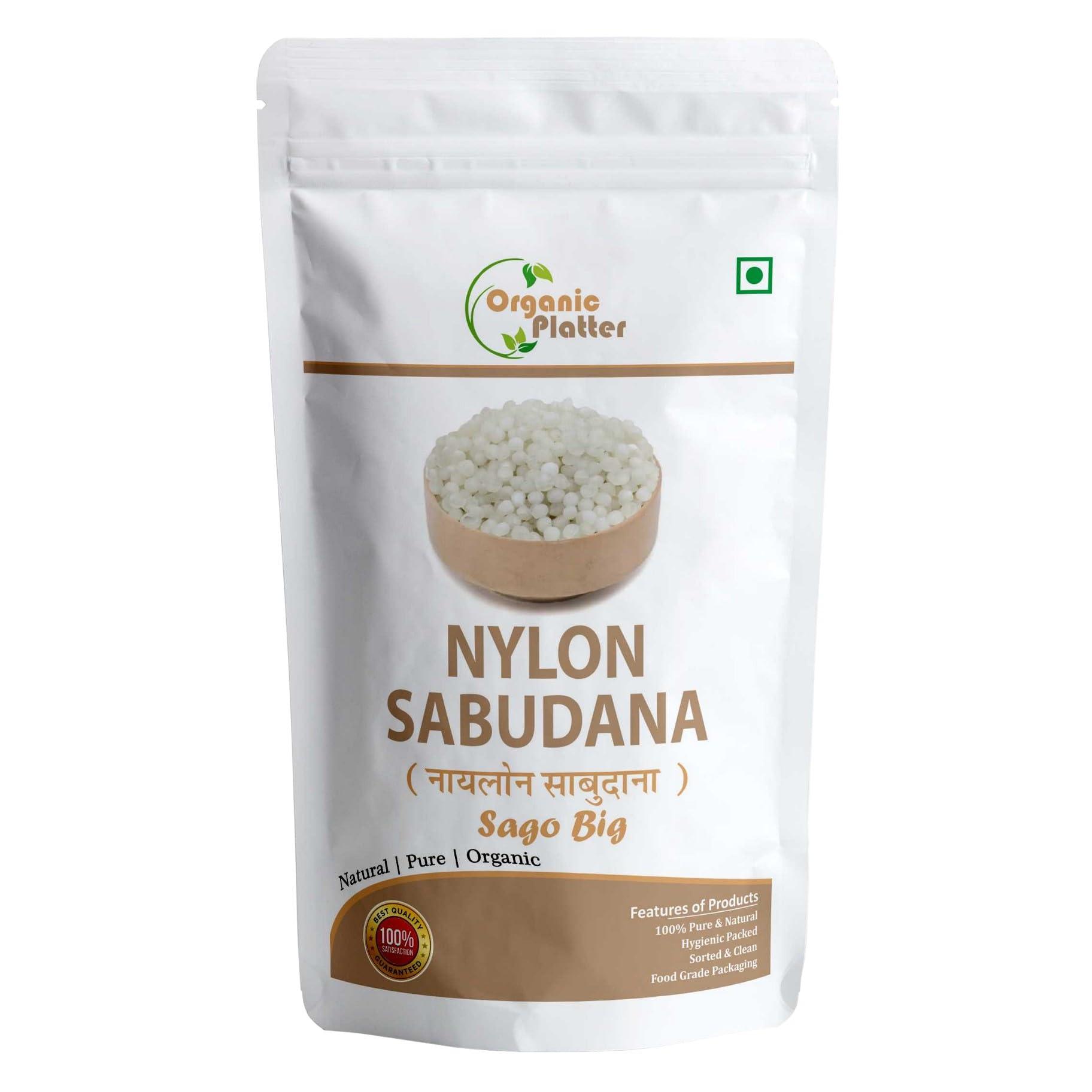 Organic Platter Nylon Sabudana Big, Nylon Sago,Nylon Crystal (Sago), Javvarisi/Tapioca pearls (Pouch) (250)