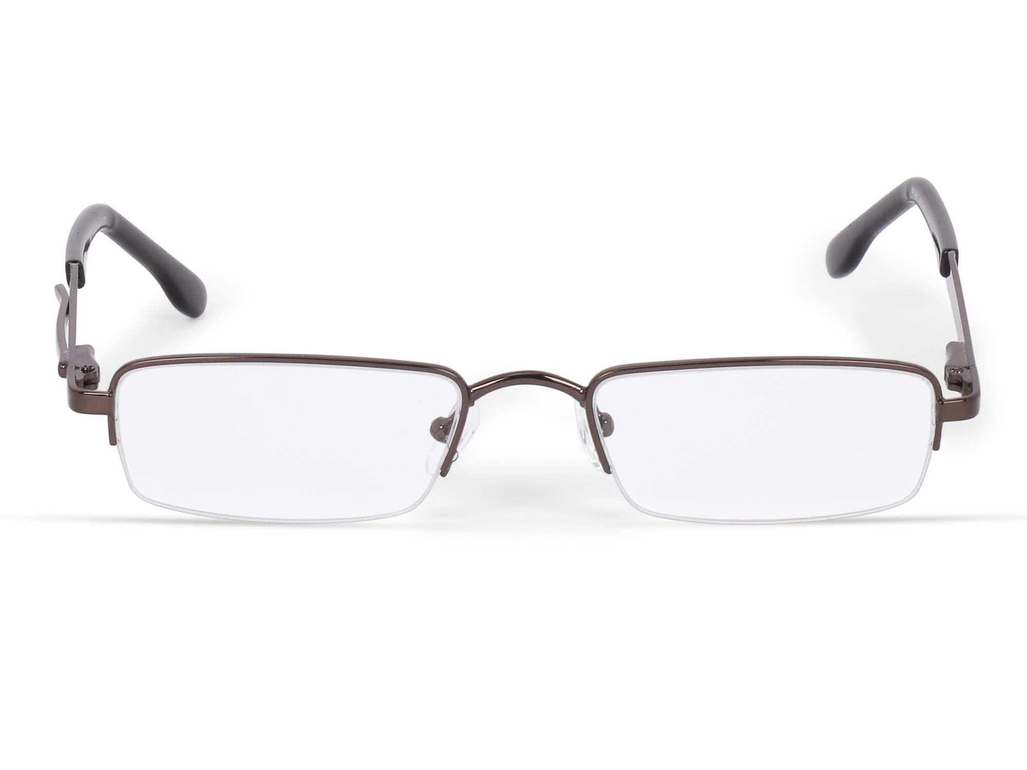 AEC AEC MetalRead Rectangle Half Rim Power Reading Glasses With Pen Clip & Smart Carry Case (+2.50, Brown)