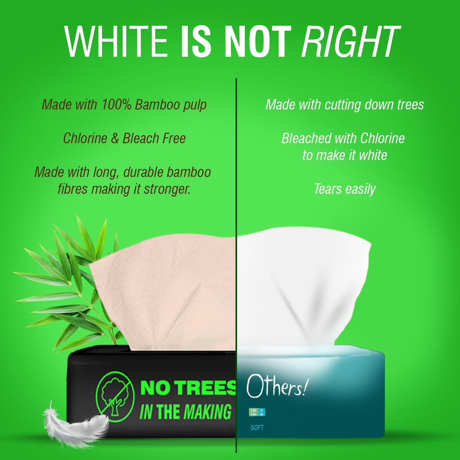 Beco Beco Bamboo Super Soft 2-ply Car Tissue Box| Facial Tissue-100 pulls x 3 Packs (300 Pulls) | 100% Natural & Ecofriendly