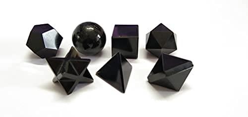 Jet International Crystal Jet Black Obsidian Sacred Geometry Sets Free Booklet jet International Crystal Therapy 7 Stone Platonic Solid Merkaba Star w/ Velvet Pouch Attractive Cleansing