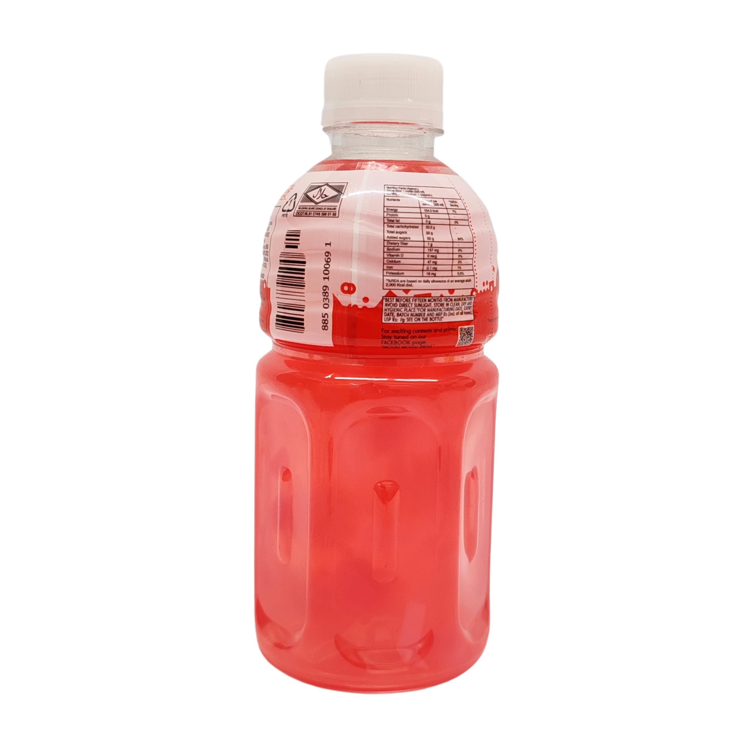 Mogu Mogu Mogu Mogu Strawberry Juice with 25% NATA De Coco | Energy Booster Drink | Full of Fruit Fibres | No Added Preservatives and Colours - (Pack of 18, 300ml Each)