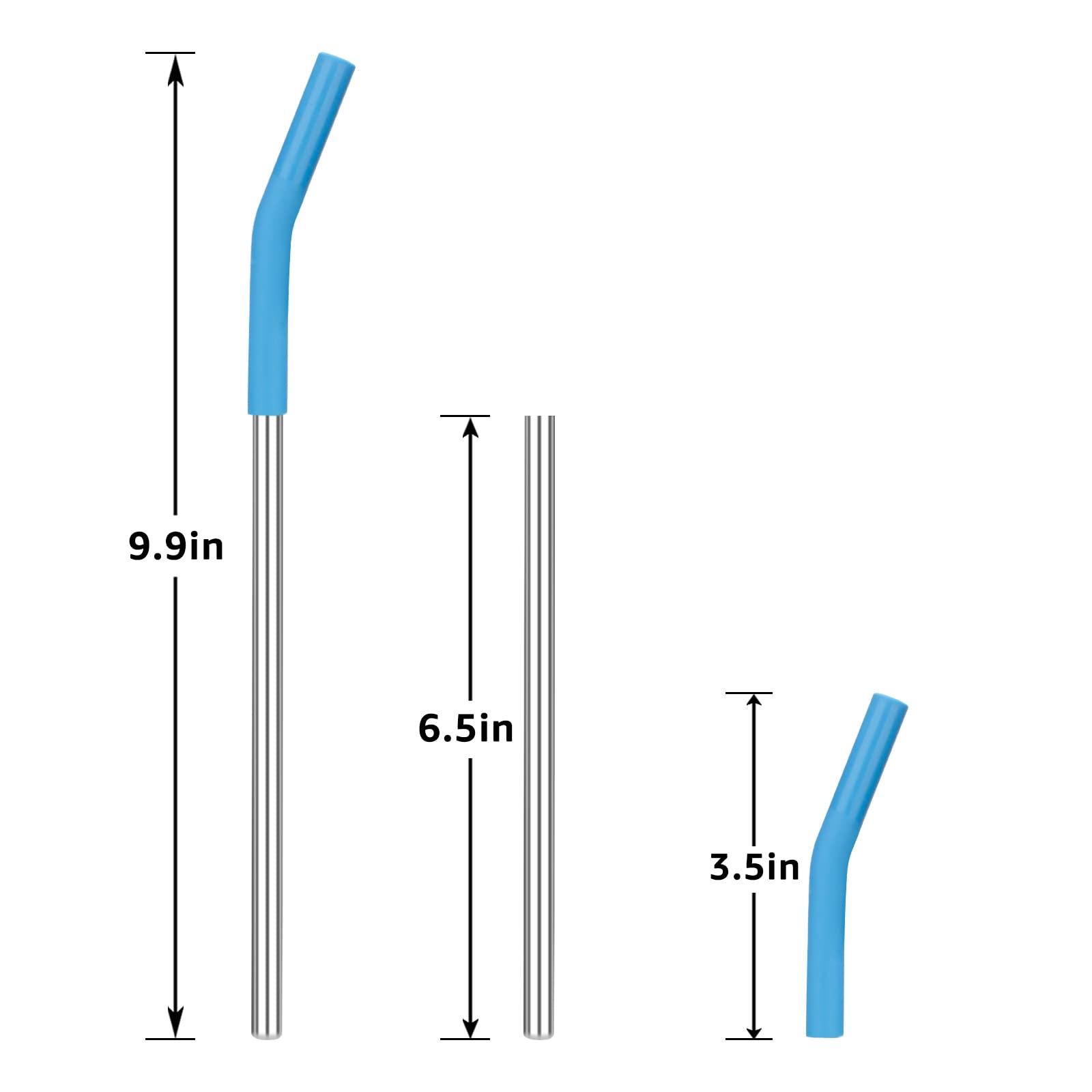 Zenbo Set of 6 Stainless Steel Reusable Metal Straws with Silicone Flex Tips Elbows Cover, 6 Steel Straws,6 Silicone Tips,1 Straw Cleaning Brush