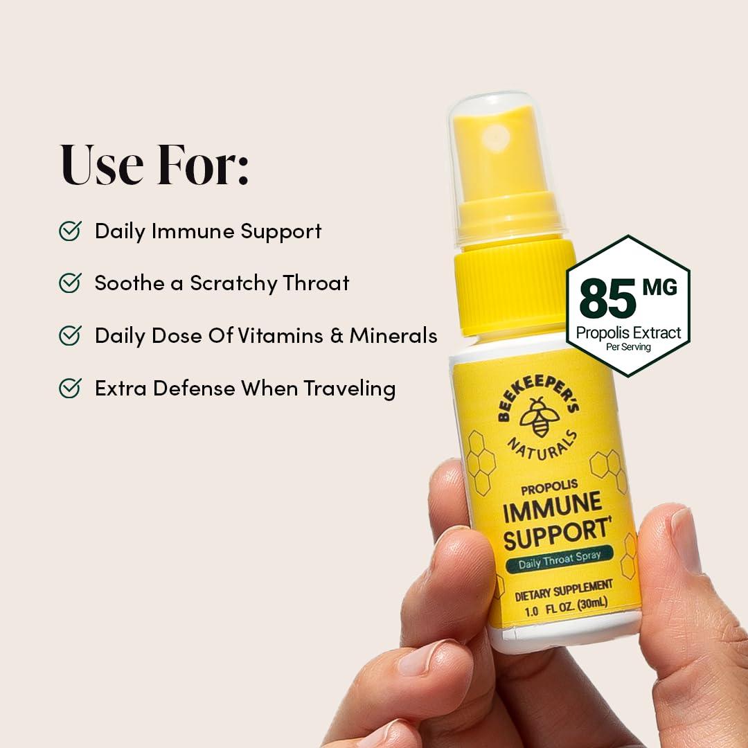 Beekeeper\'s Naturals Bee Propolis Throat Spray by Beekeepers Naturals | Premium 95% Bee Propolis Extract | Natural Throat Relief and Immune Support | Great for Kids : Bee Propolis Spray
