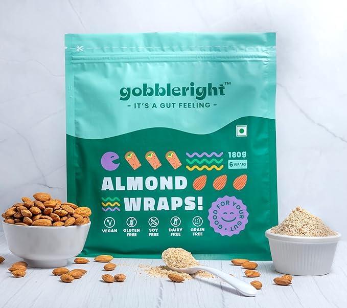 GOBBLERIGHT gobbleright Gluten Free Tortila Almond Wraps - Pack of 3 (18 Wraps)/Gluten Free, Vegan, Dairy Free, Soya Free, Grain Free/Best for Burrito, Wraps, Tortilas, Tacos, Shawarmas and Rolls